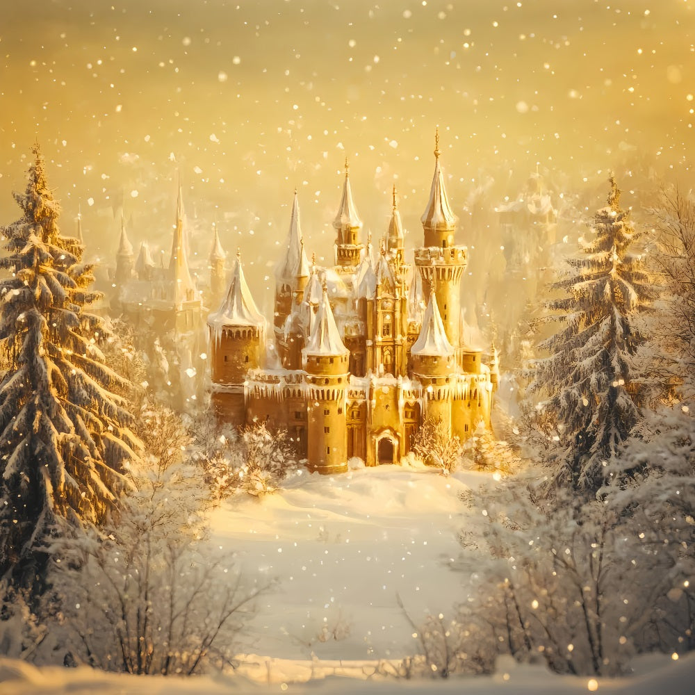 Fond Winter Wonderland Crépuscule doré Château de glace Fonds photo d'hiver LXX510-79
