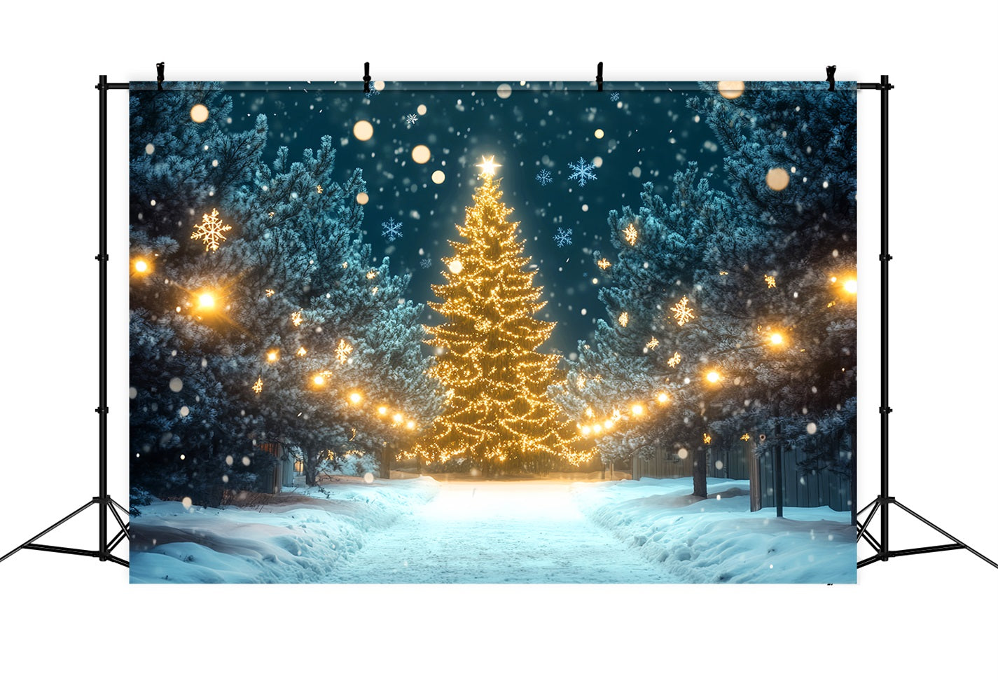 Fond hivernal féérique Chemin lumineux d'arbres de Noël Fonds hivernaux LXX510-81