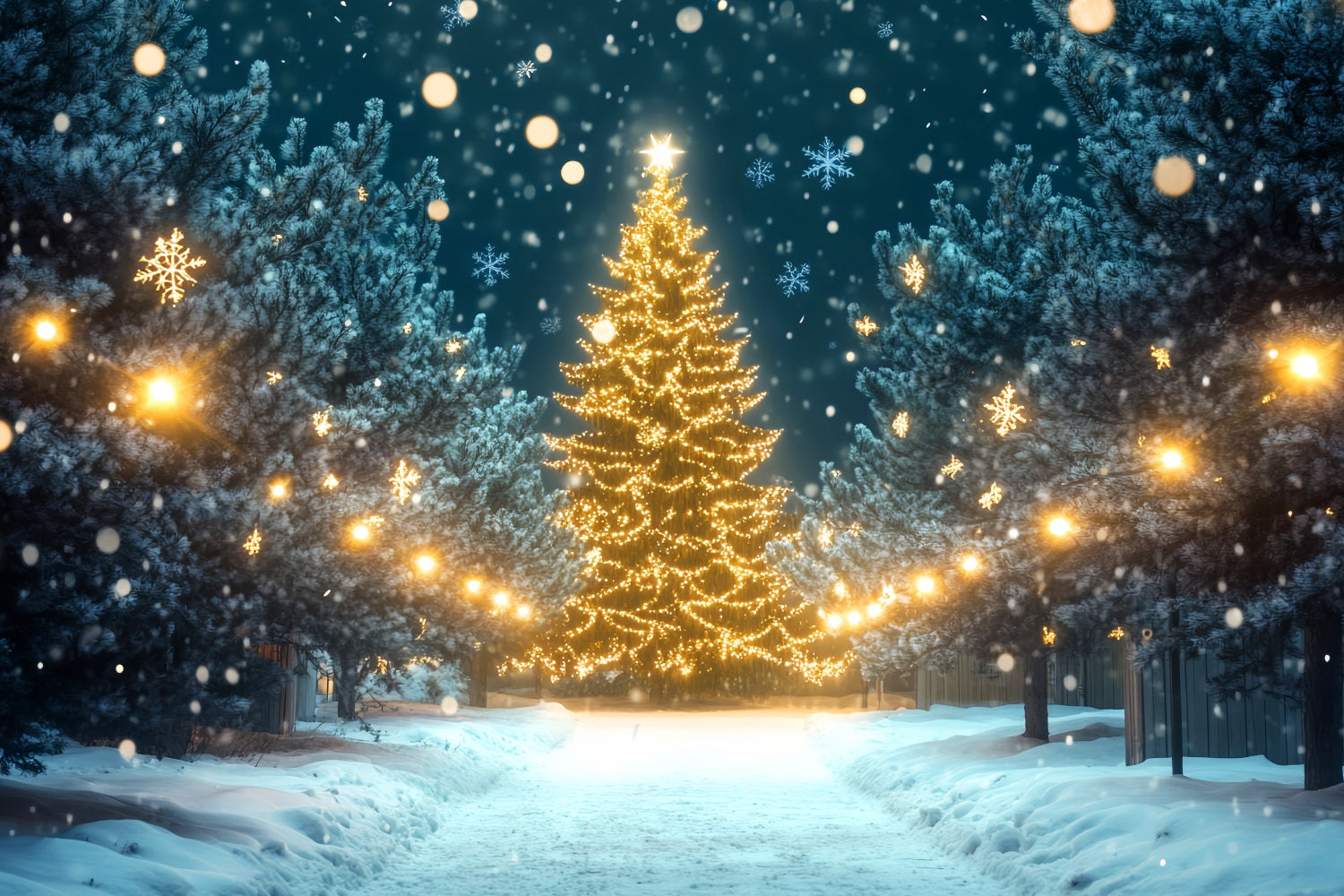 Fond hivernal féérique Chemin lumineux d'arbres de Noël Fonds hivernaux LXX510-81