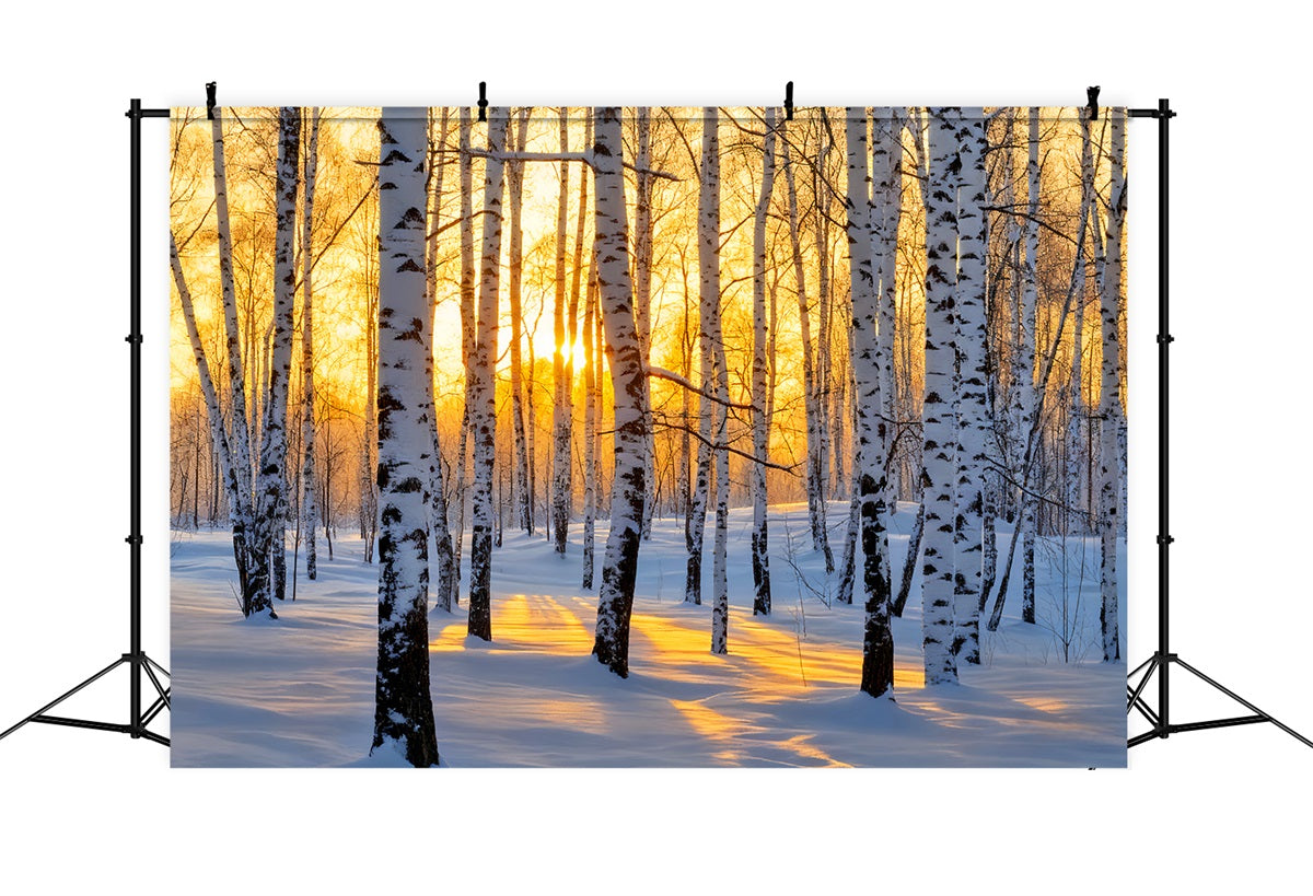 Fond forêt hivernale Lever de soleil doré Bouleau féérique Fond hivernal LXX510-87
