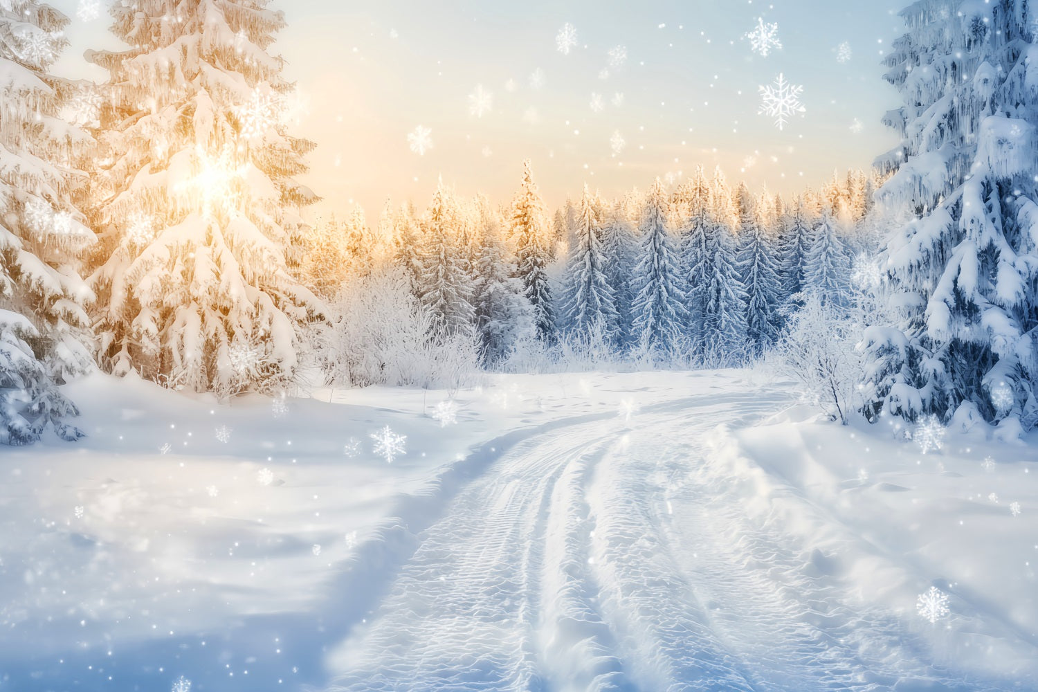 Fond hivernal féérique Forêt scintillante Sentier au lever du soleil Fonds hivernaux LXX510-90