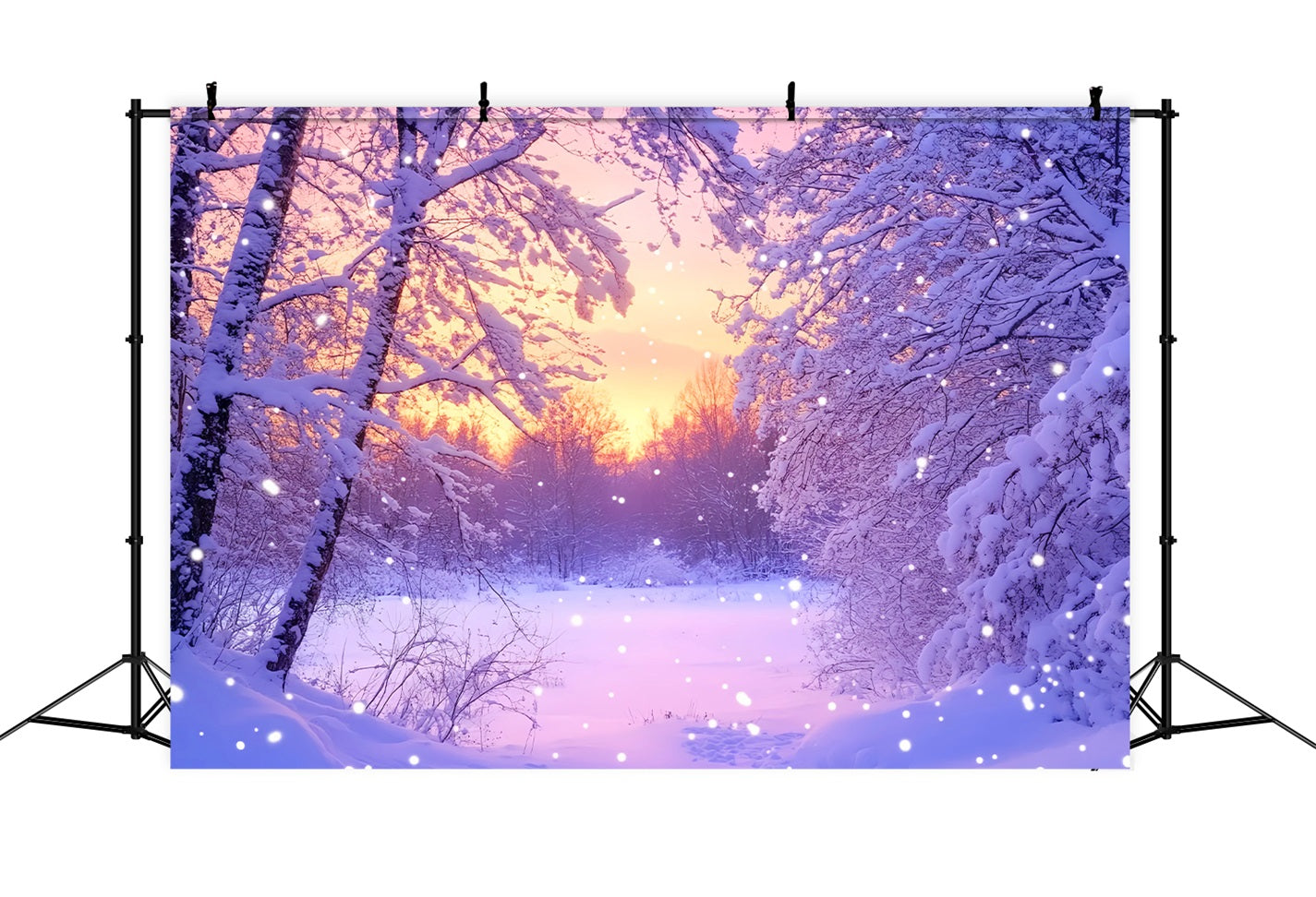 Fond hivernal féérique Fond rose lever de soleil Forêt enneigée Fond hivernal LXX510-92