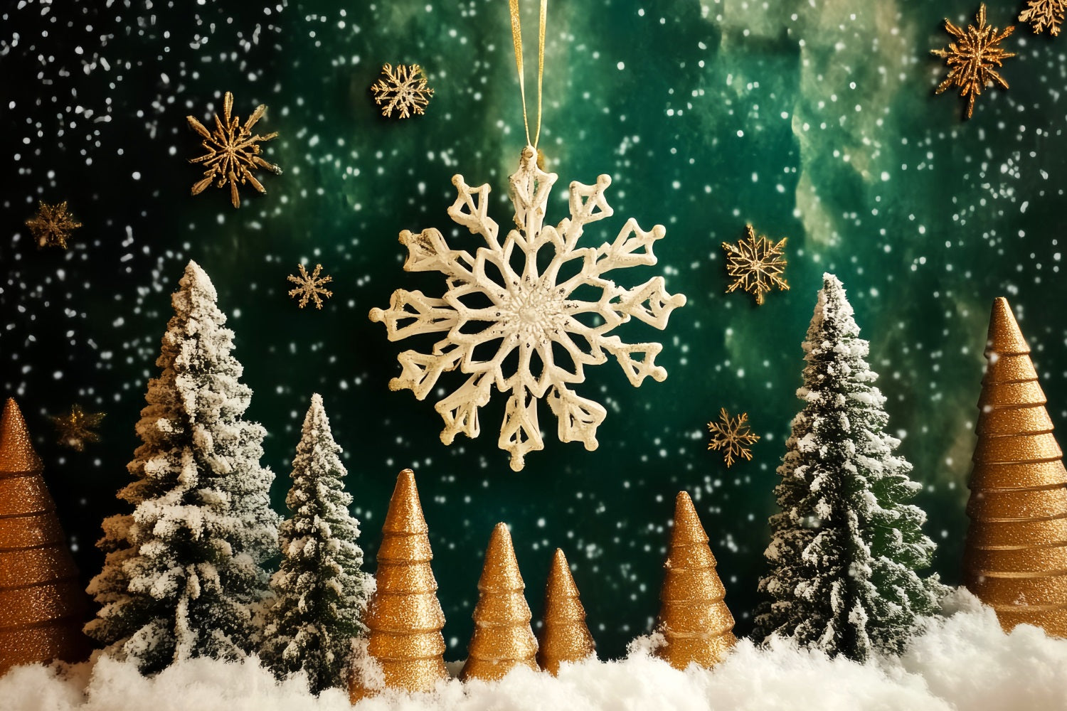 Fond flocons de neige Forêt dorée et flocons de neige Fonds hivernaux magiques LXX510-98