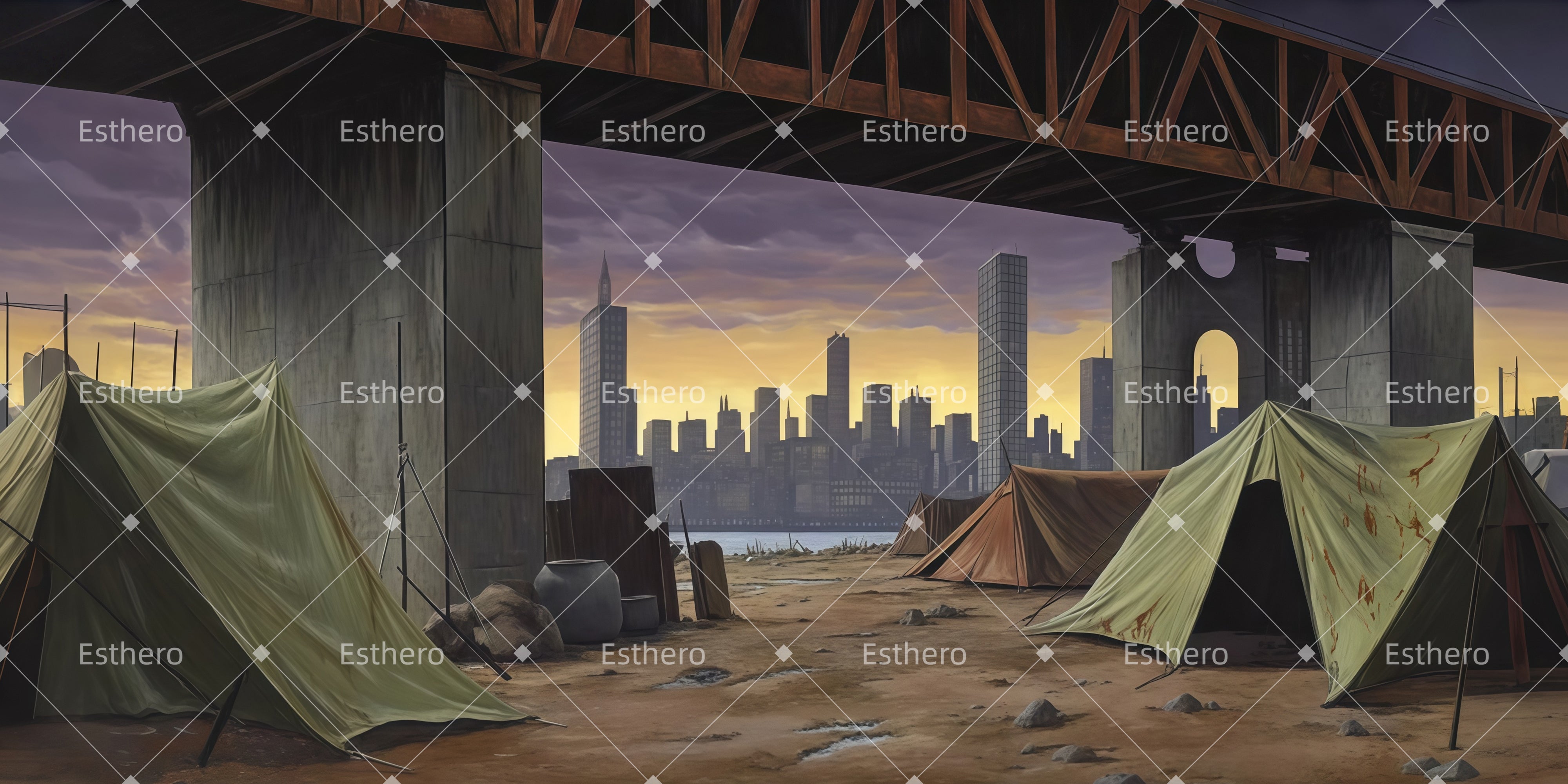 Toile de fond de Scene Camp de survie sous un pont LXX511-T108