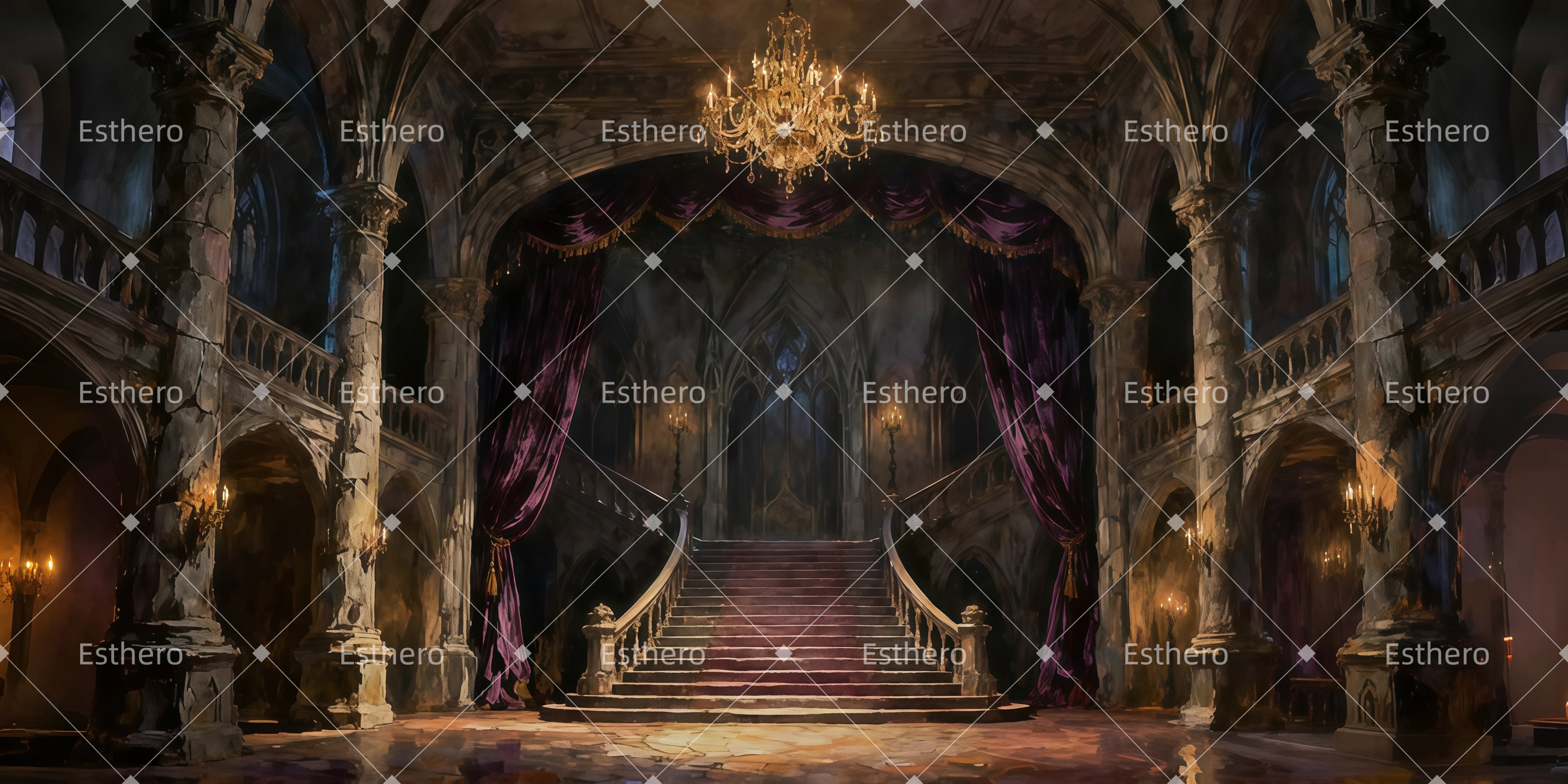Fond de Scene Theatre Intérieur du château de la Bête LXX511-T129