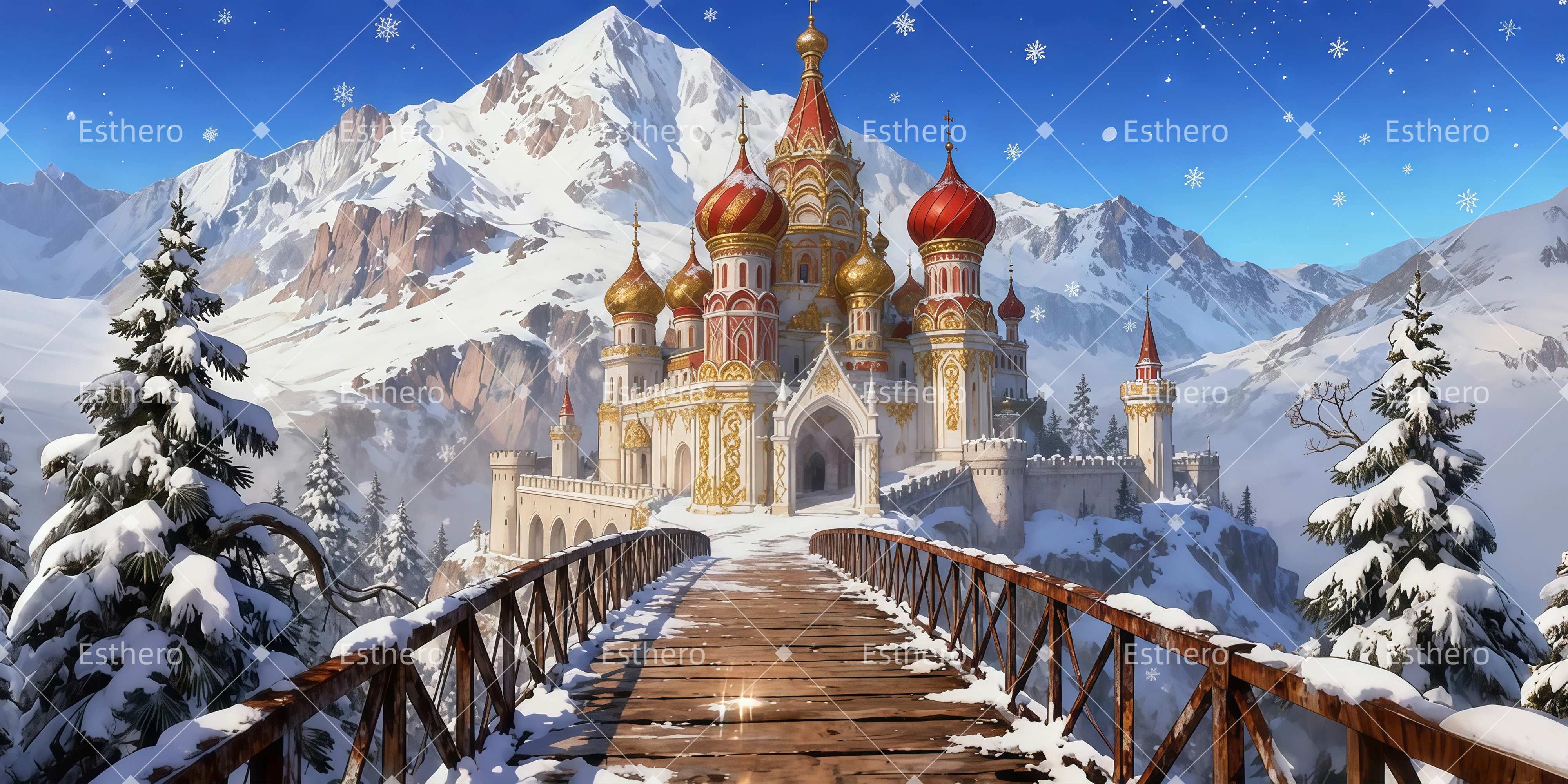 Toile de fond de Scene Château De Neige Doré LXX511-T84