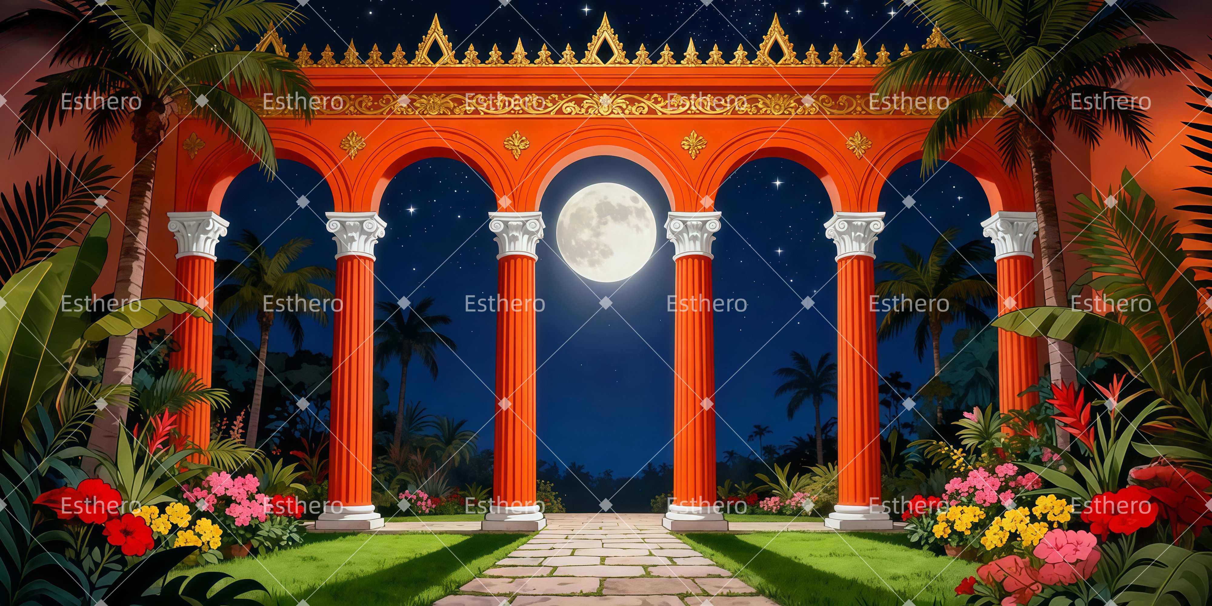 Fond de Scene Pavillon De Jardin Nocturne LXX511-T97