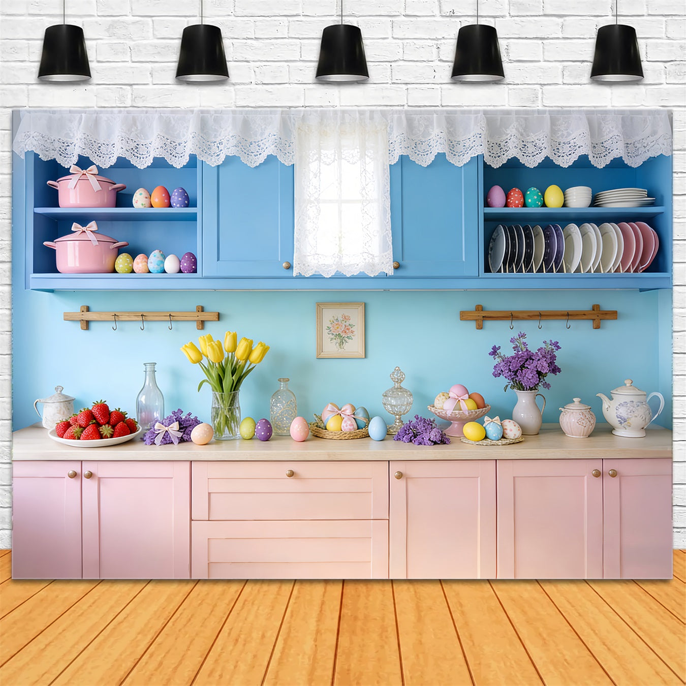 Fond rustique de Pâques Vintage Bleu Cuisine Œufs Fond photo de Pâques LXX512-104