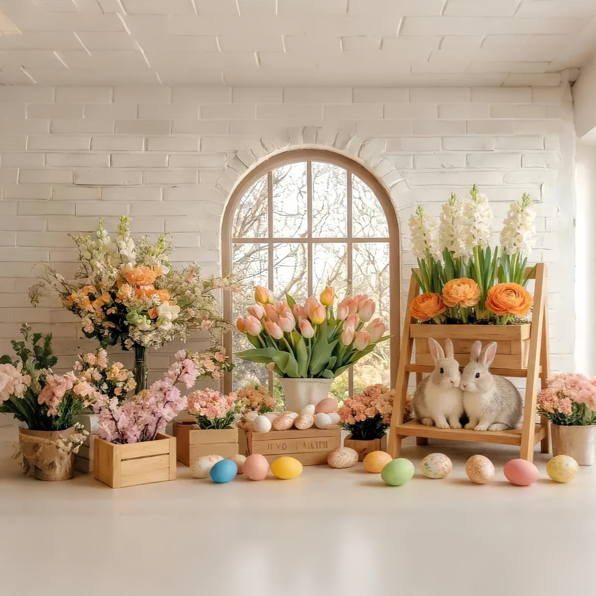 Fond tulipes Lapin printanier ensoleillé Fleurs Studio Fond Peter Rabbit LXX512-113