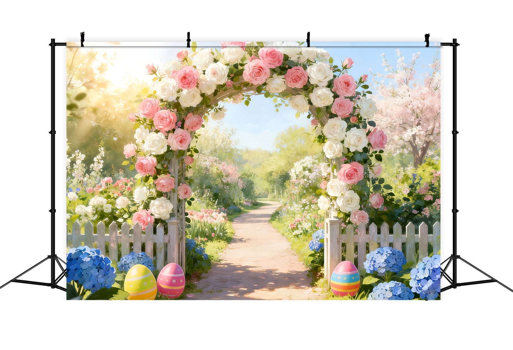 Idées de décors pour Pâques Arche fleurie dans une roseraie Décor floral pour Pâques LXX512-116