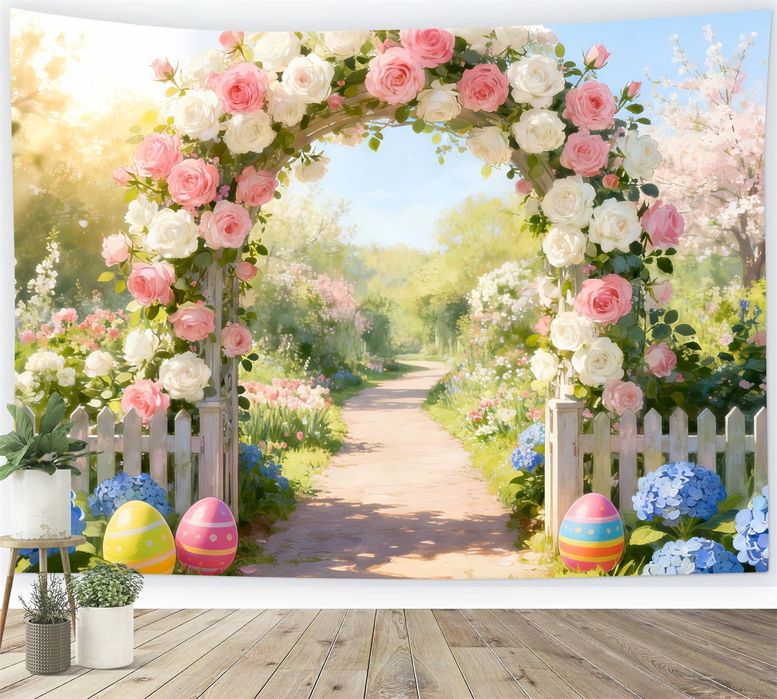 Idées de décors pour Pâques Arche fleurie dans une roseraie Décor floral pour Pâques LXX512-116