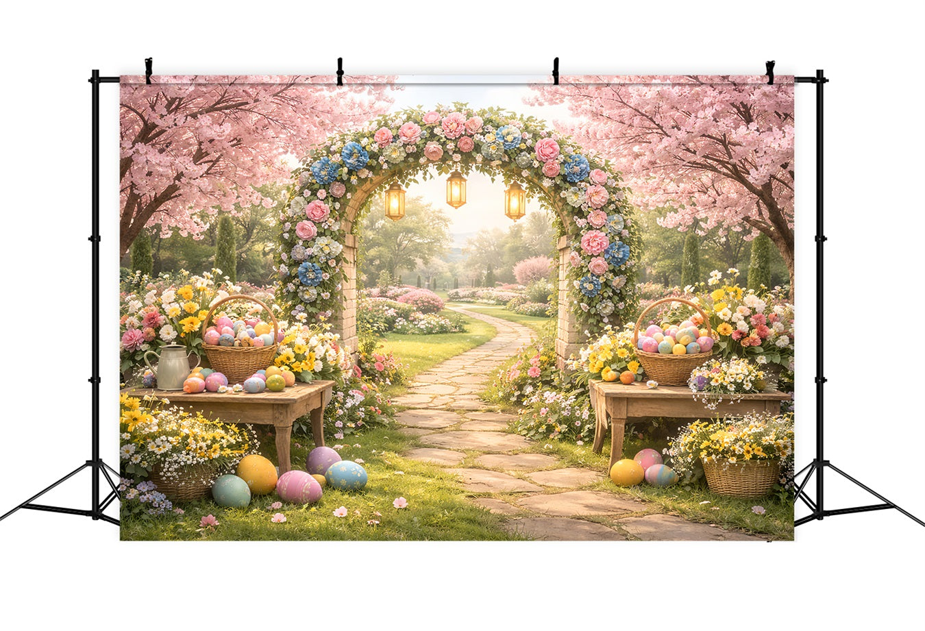 Fond floral de Pâques Jardin fleuri Arche aux œufs Idées de fonds pour Pâques LXX512-119