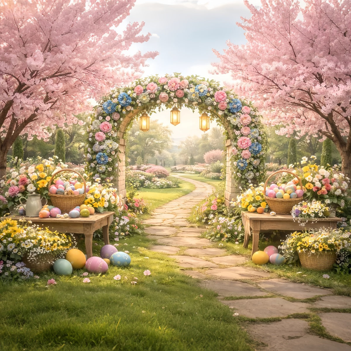 Fond floral de Pâques Jardin fleuri Arche aux œufs Idées de fonds pour Pâques LXX512-119