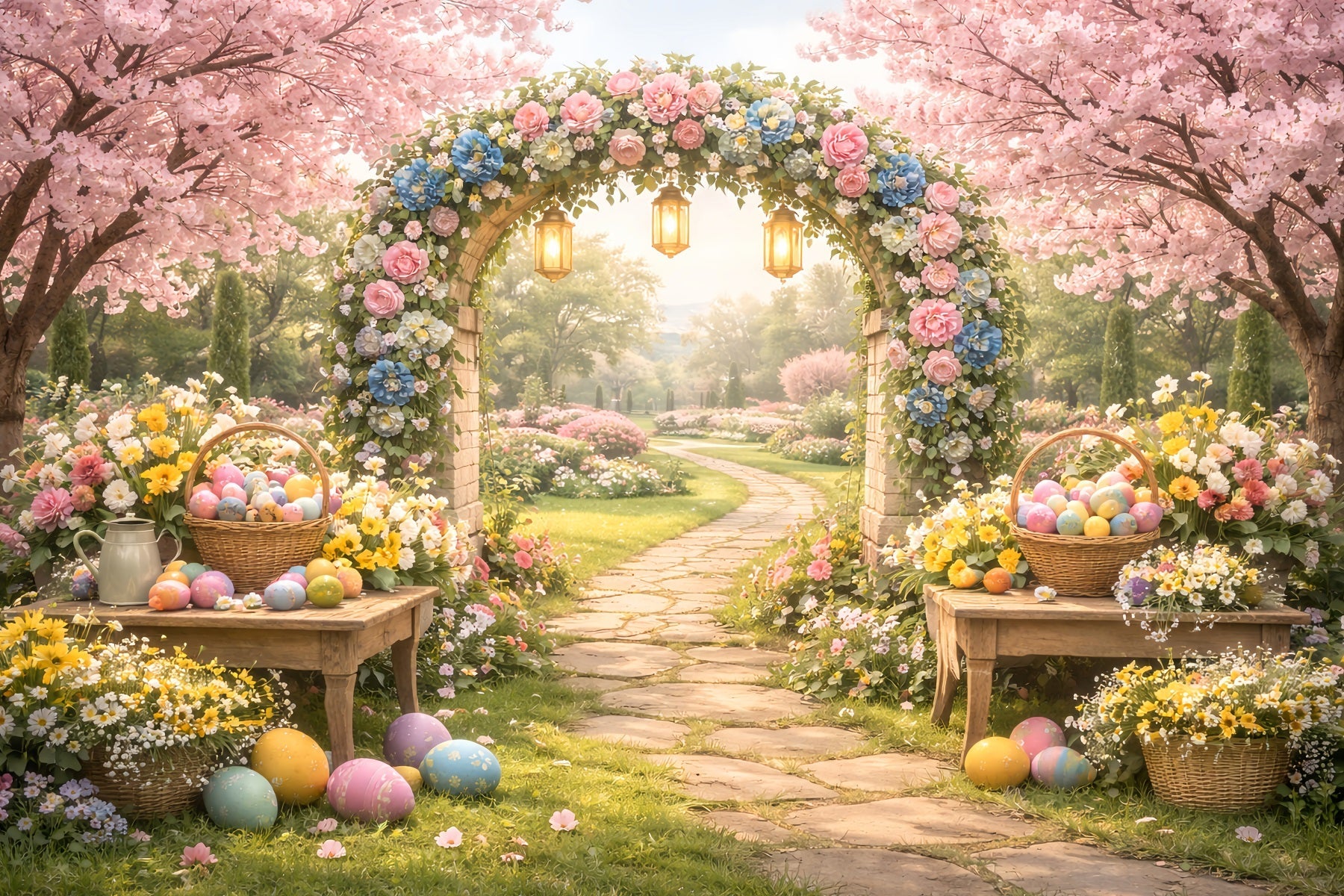 Fond floral de Pâques Jardin fleuri Arche aux œufs Idées de fonds pour Pâques LXX512-119