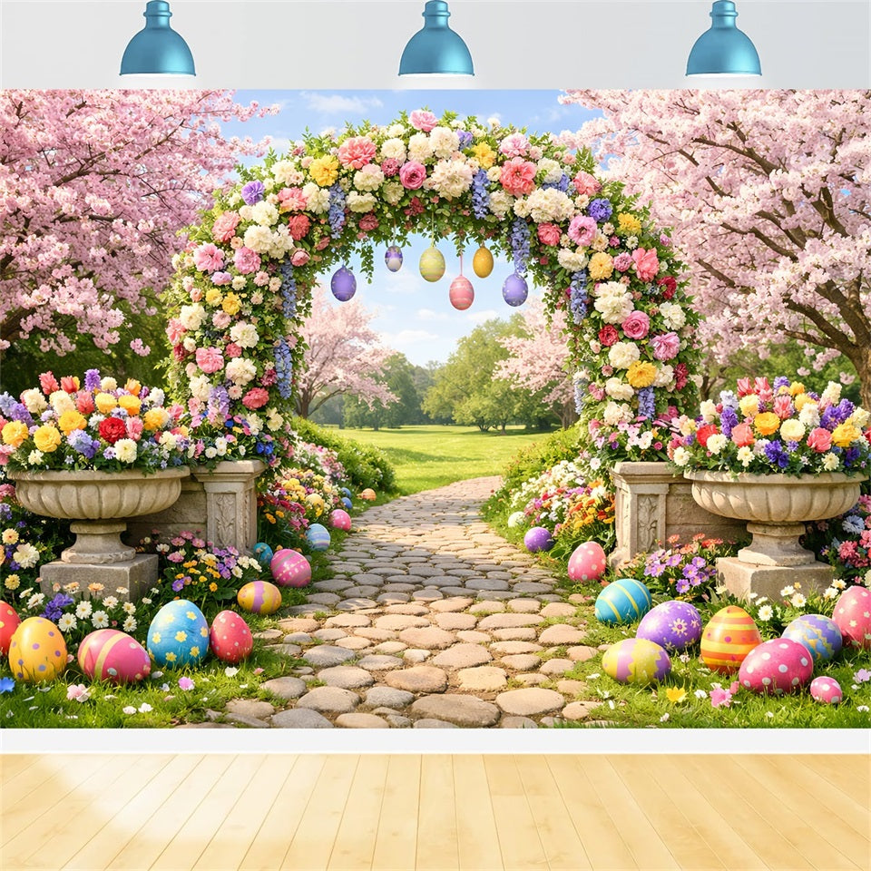 Fond pour chasse aux œufs Arche fleurie Allée de jardin Fond floral de Pâques LXX512-131