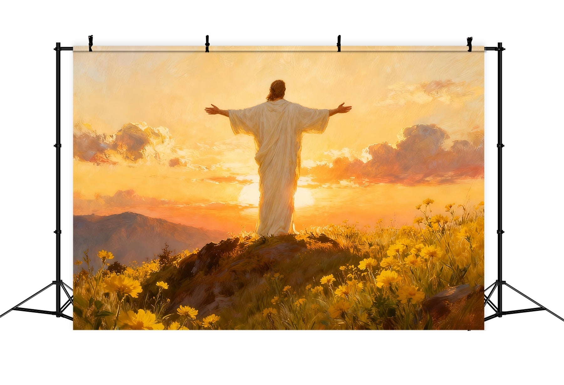 Fond d'église pour Pâques Christ ressuscité Aube dorée Fonds religieux pour Pâques LXX512-133