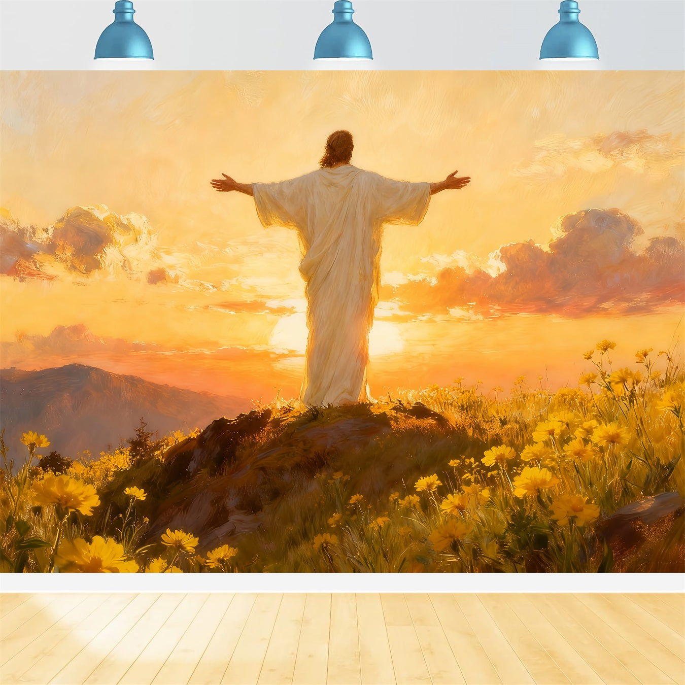 Fond d'église pour Pâques Christ ressuscité Aube dorée Fonds religieux pour Pâques LXX512-133