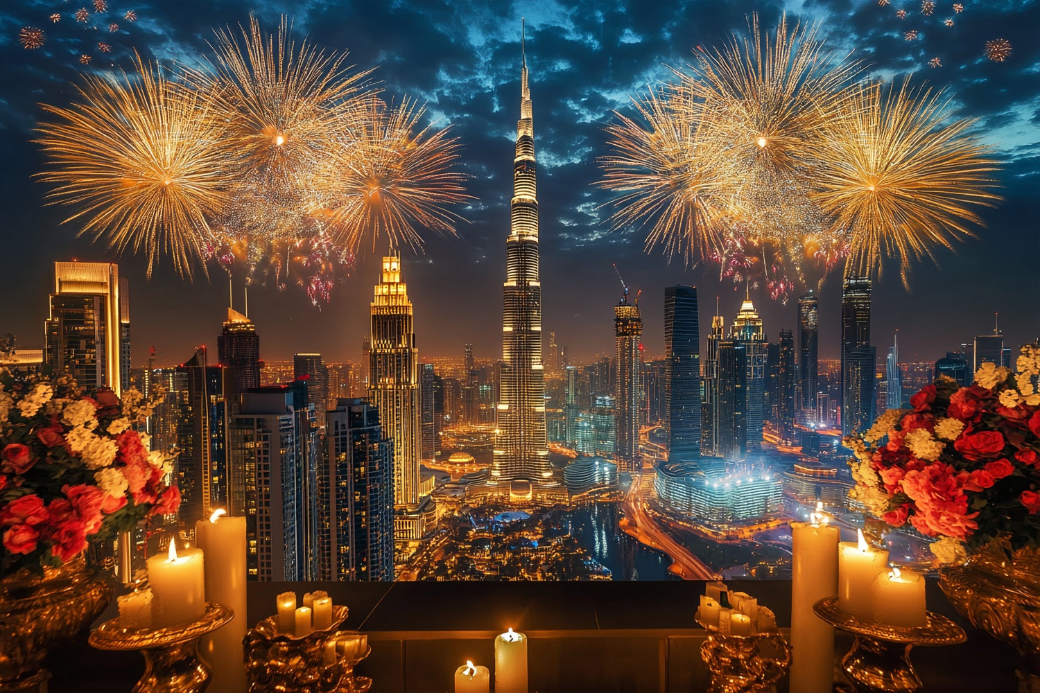 Fond « Bonne année » Luxueux horizon urbain Feux d'artifice Fond urbain nocturne LXX512-14