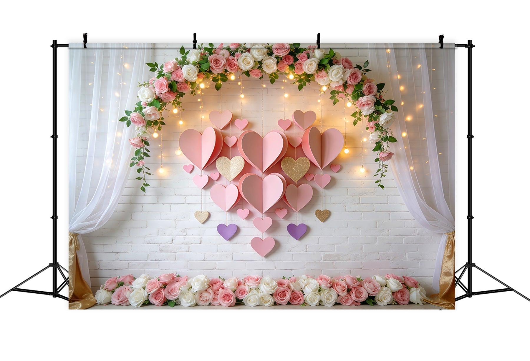 Toile de fond Saint-Valentin Arche florale rose pâle Lumières Toiles de fond amour LXX512-144