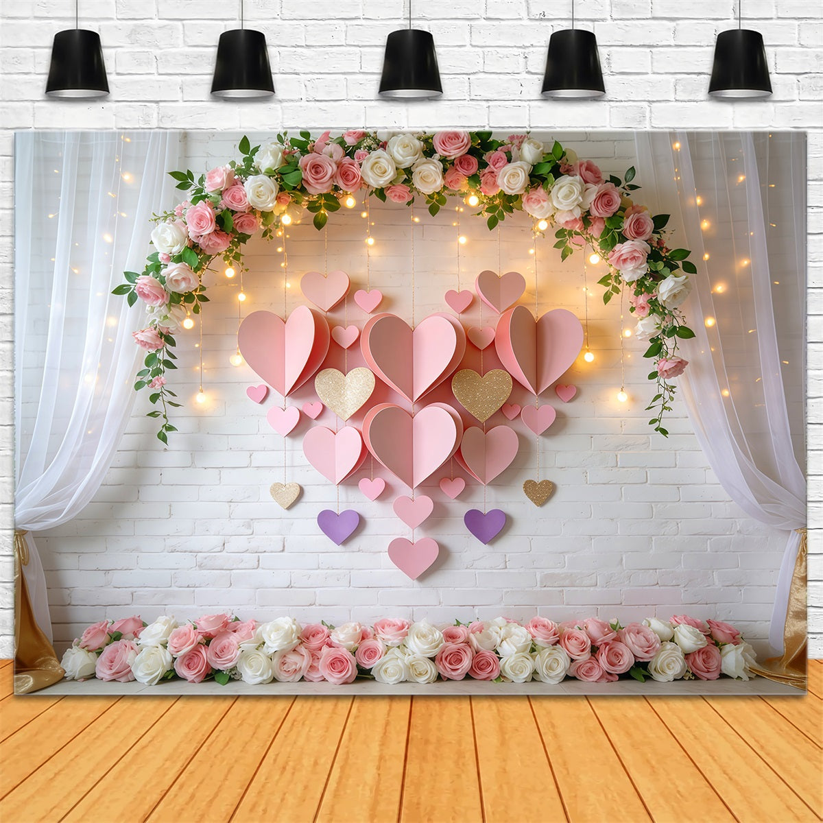 Toile de fond Saint-Valentin Arche florale rose pâle Lumières Toiles de fond amour LXX512-144