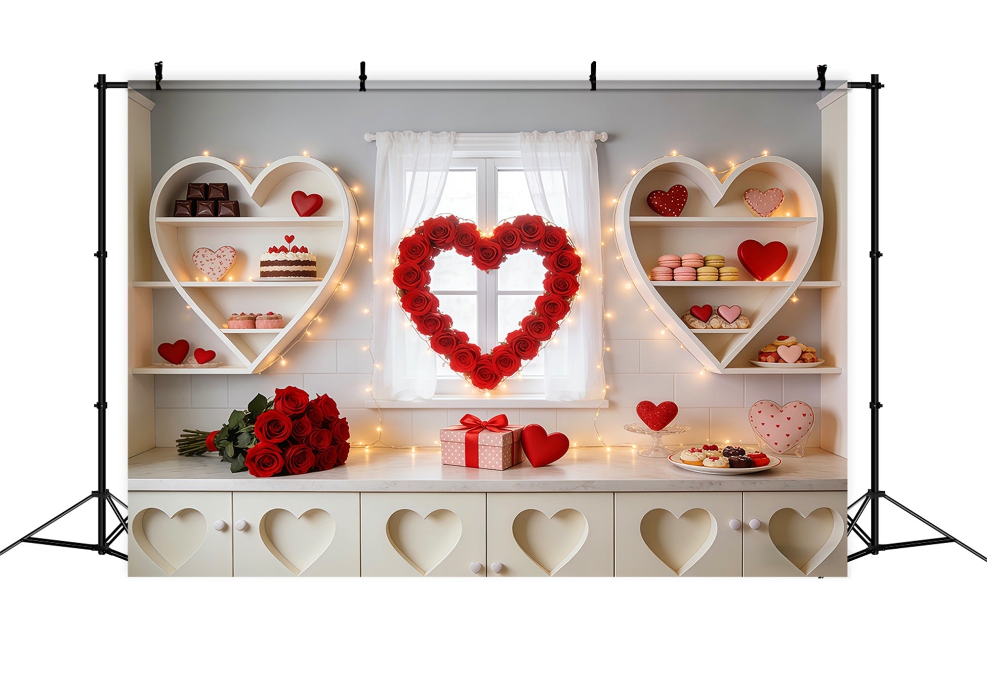 Toile de fond bonbons Toile de fond cuisine Rose Cœur d'amour Toile de fond Saint-Valentin LXX512-146