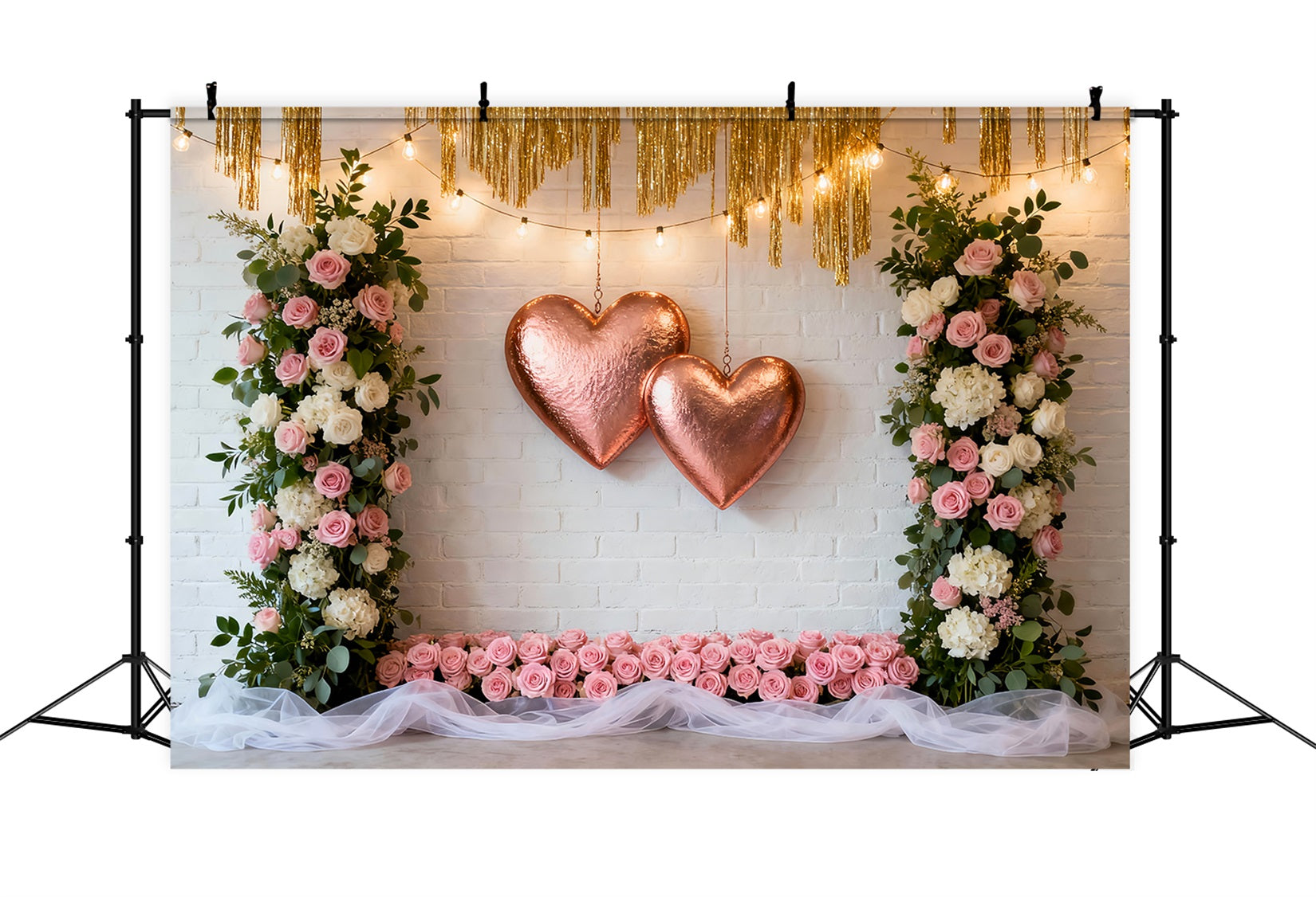 Fond de couronne de la Saint-Valentin Cadre double cœur rose blush Fond romantique LXX512-149