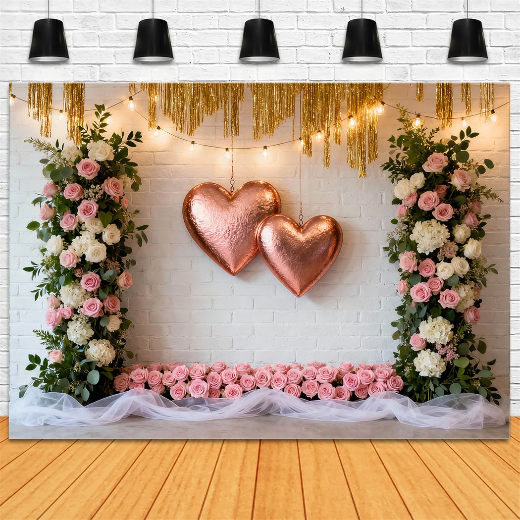 Fond de couronne de la Saint-Valentin Cadre double cœur rose blush Fond romantique LXX512-149
