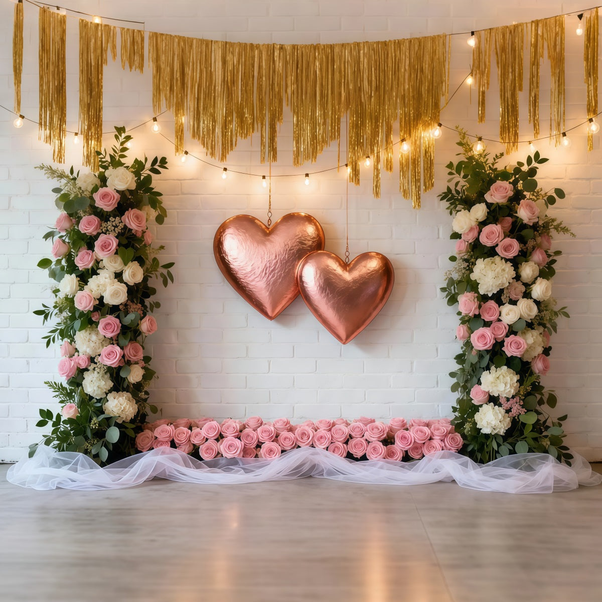 Fond de couronne de la Saint-Valentin Cadre double cœur rose blush Fond romantique LXX512-149
