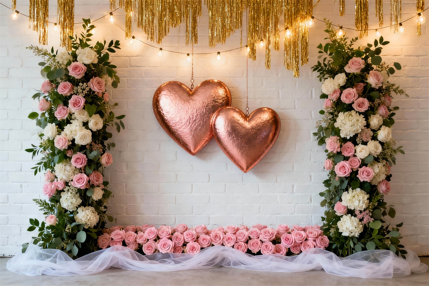 Fond de couronne de la Saint-Valentin Cadre double cœur rose blush Fond romantique LXX512-149