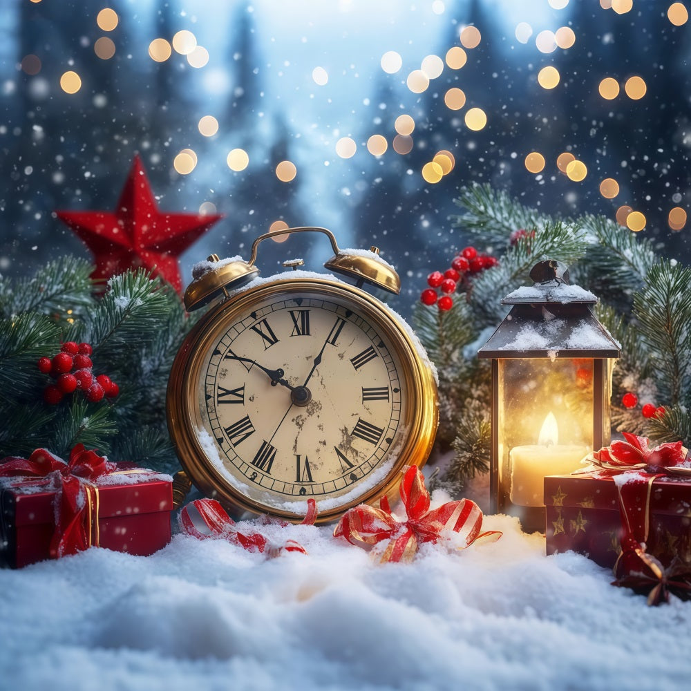 Fonds « Nouvel An » Compte à rebours sous la neige Bokeh scintillant Horloge Fond photo LXX512-15
