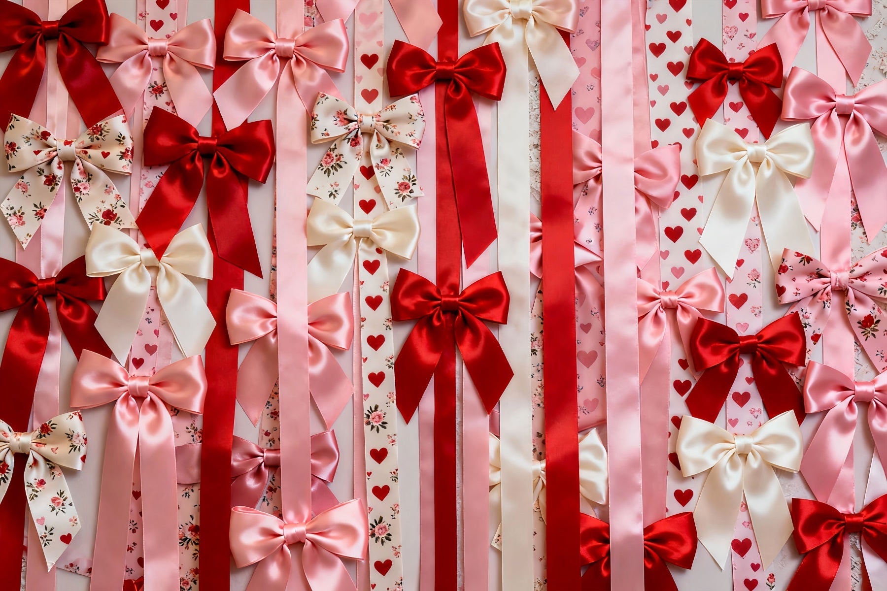 Fond de scène rose Saint-Valentin Nœud en satin Motif cœur Fond de scène romantique LXX512-153