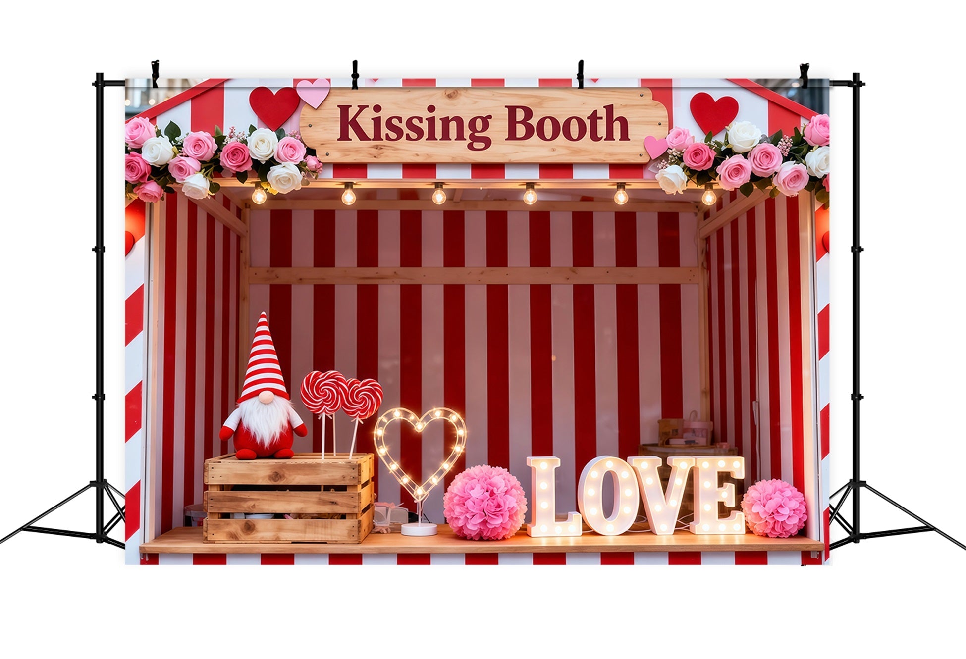 Fond Saint-Valentin Rayures bonbon Cabine à baisers Fond Love Love LXX512-157