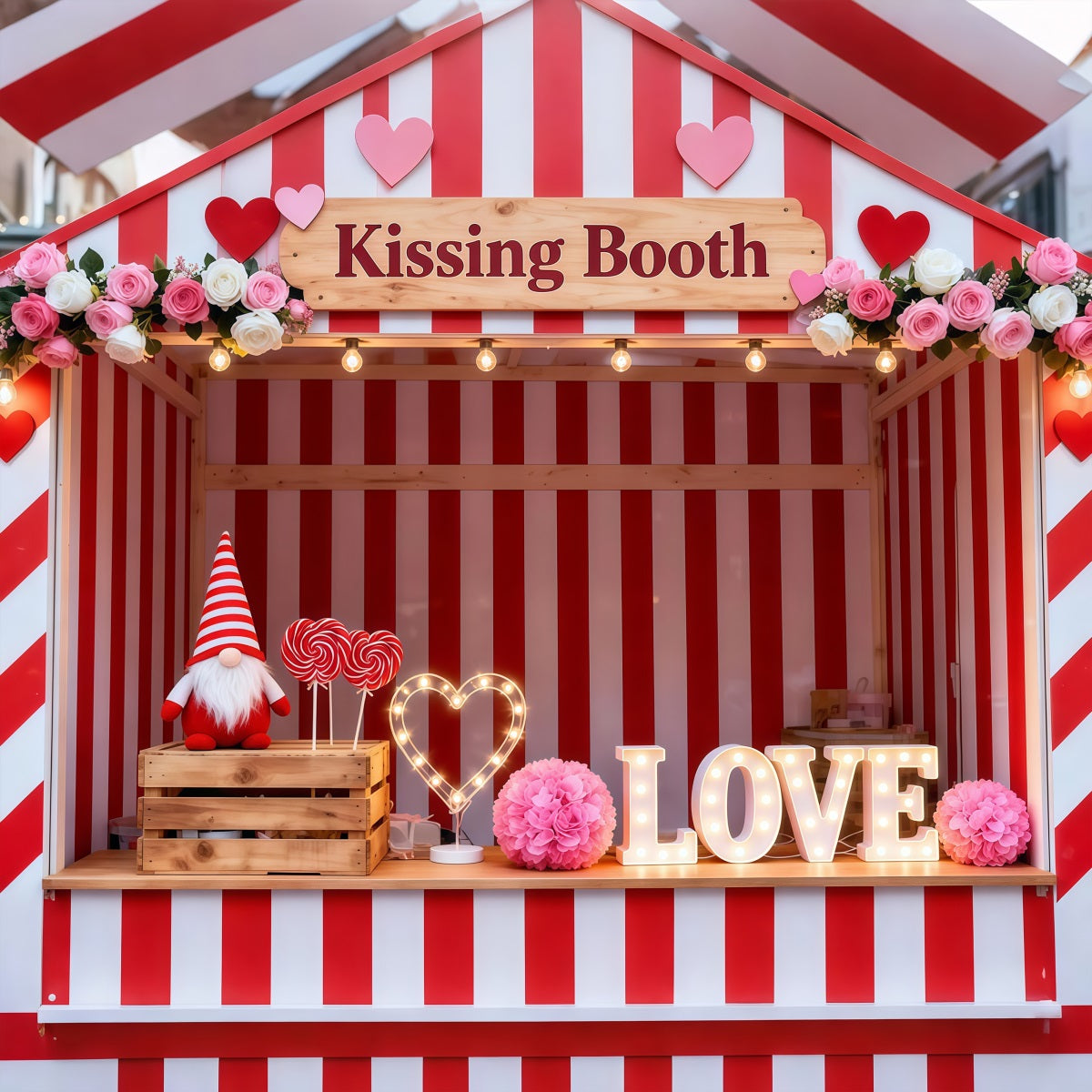 Fond Saint-Valentin Rayures bonbon Cabine à baisers Fond Love Love LXX512-157
