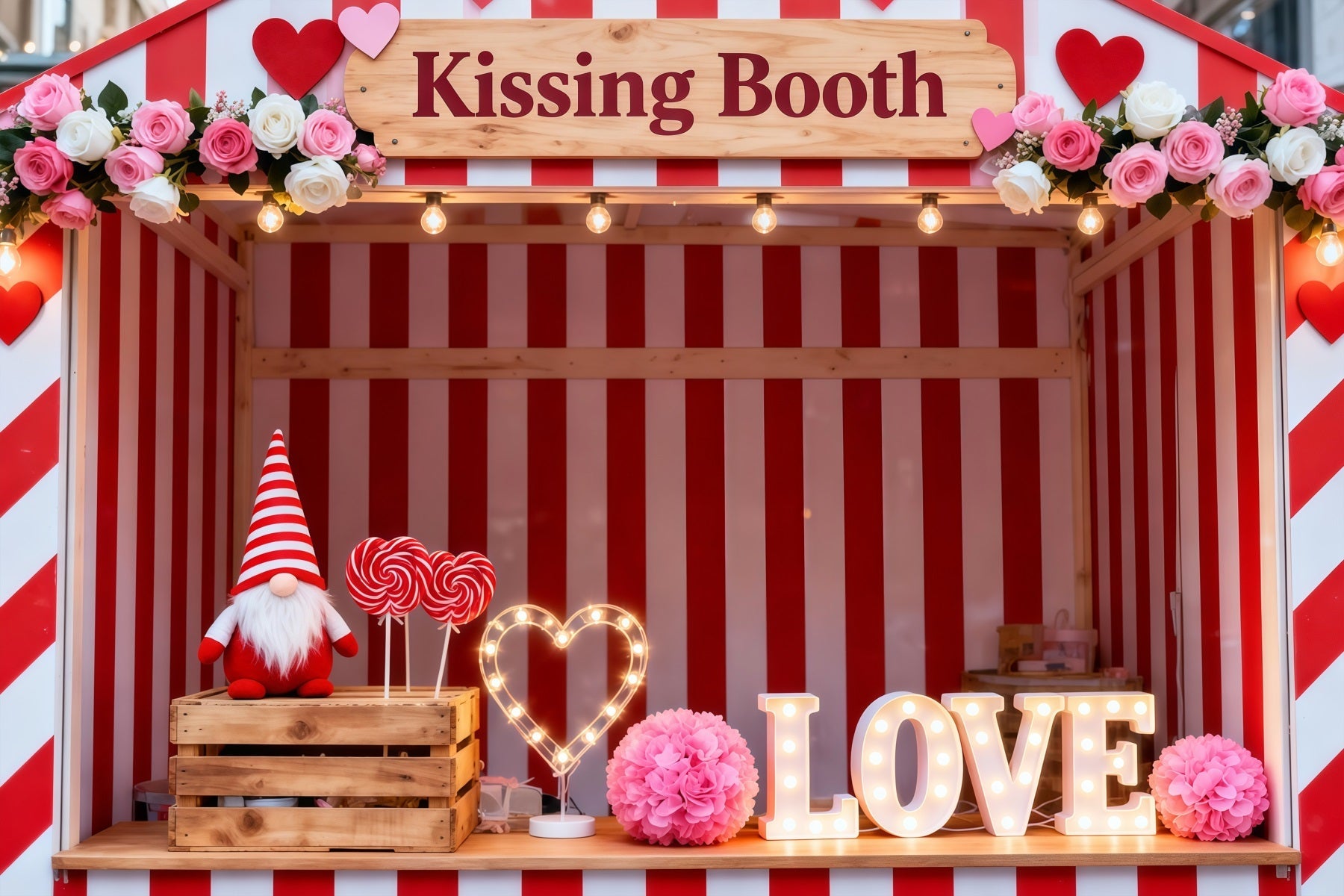 Fond Saint-Valentin Rayures bonbon Cabine à baisers Fond Love Love LXX512-157