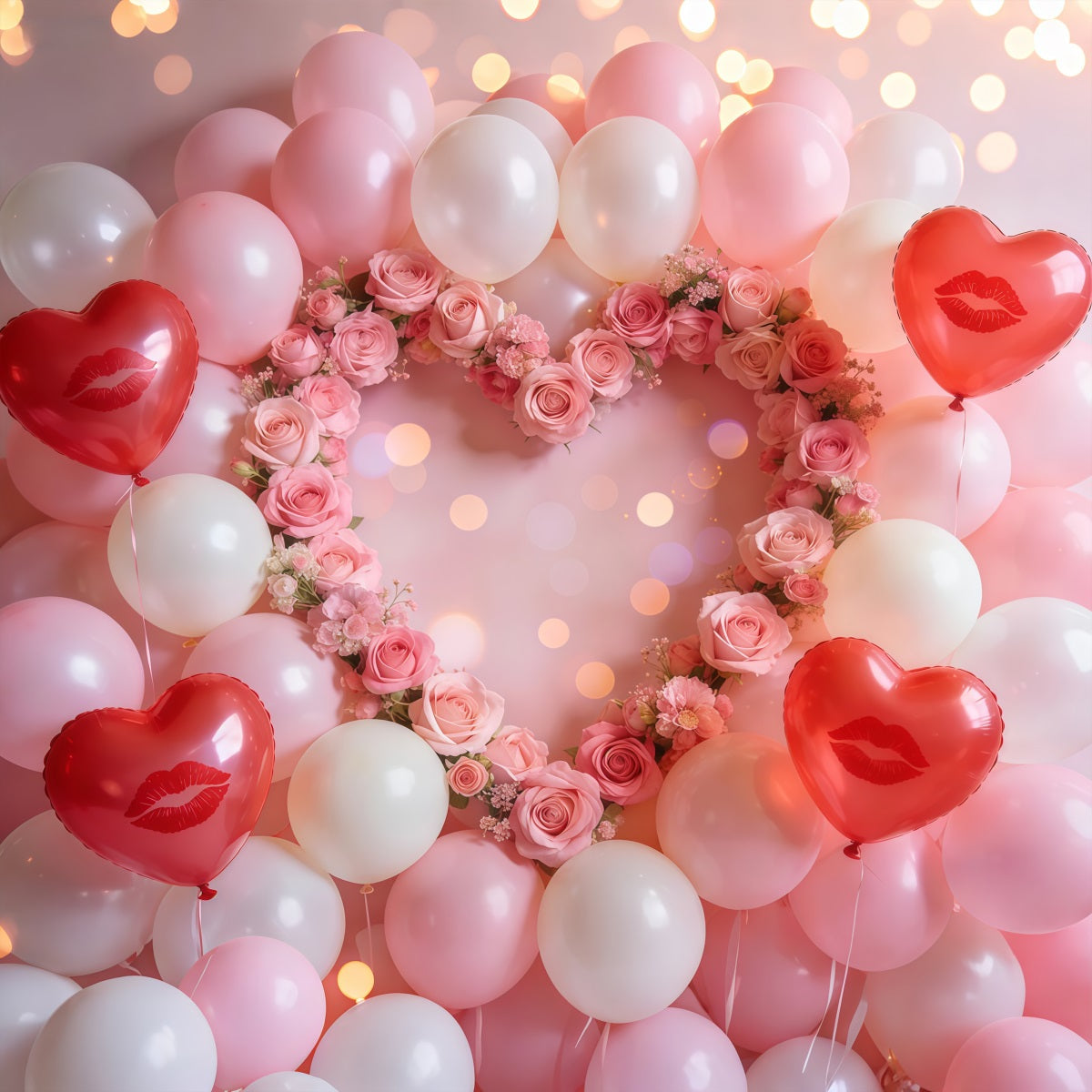 Fond ballons en forme de cœur Couronne de roses roses Fond Saint-Valentin LXX512-159