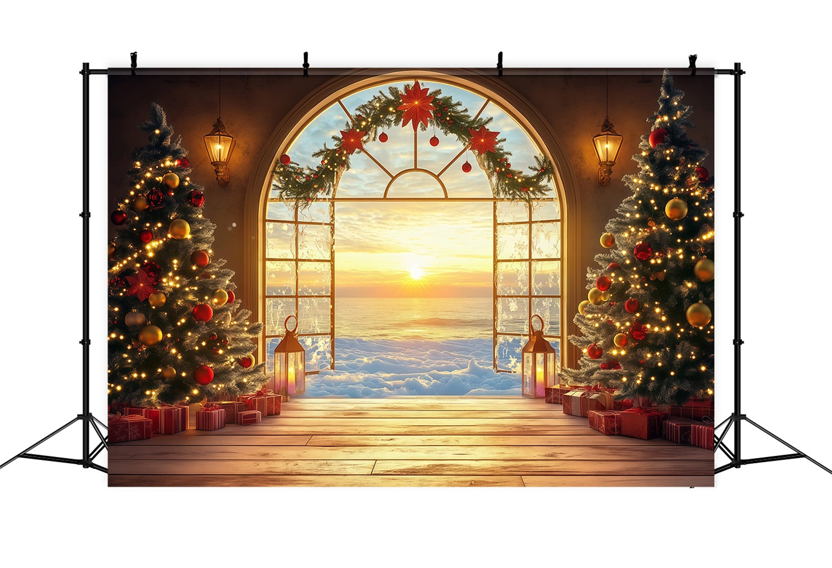 Fonds « Nouvel An » Lever de soleil festif de Noël Fond « Bonne année » LXX512-16