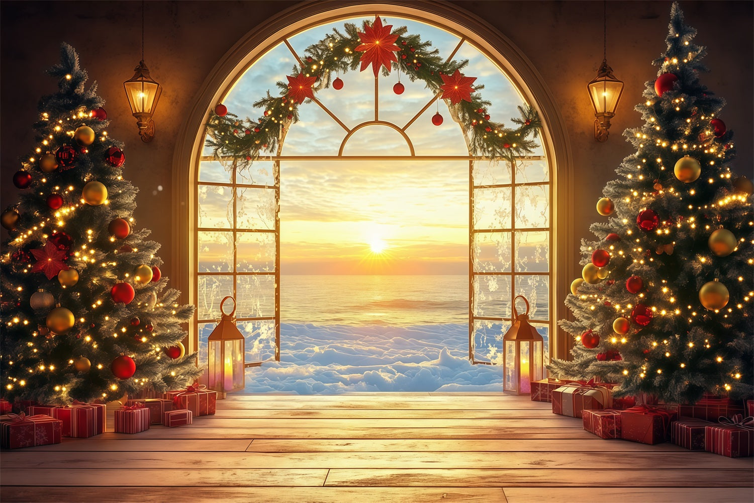 Fonds « Nouvel An » Lever de soleil festif de Noël Fond « Bonne année » LXX512-16