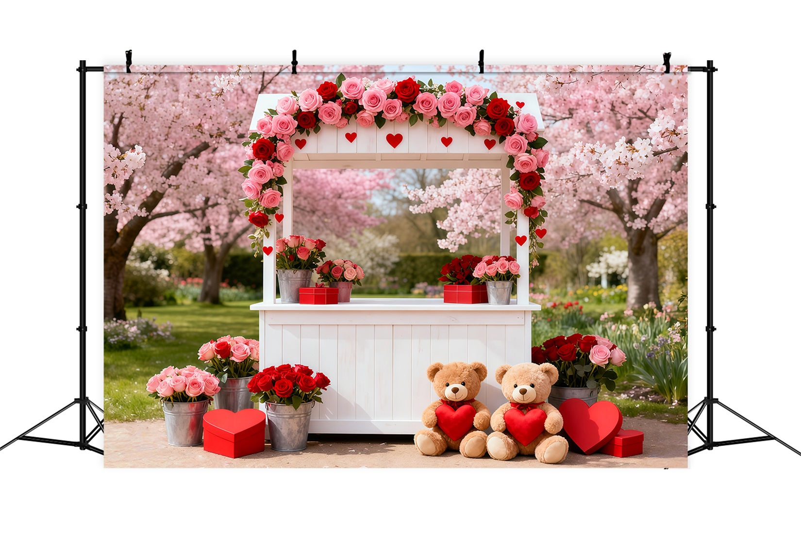 Idées de fonds Saint-Valentin Cabine d'amour Fleurs de cerisier Fonds romantiques LXX512-160