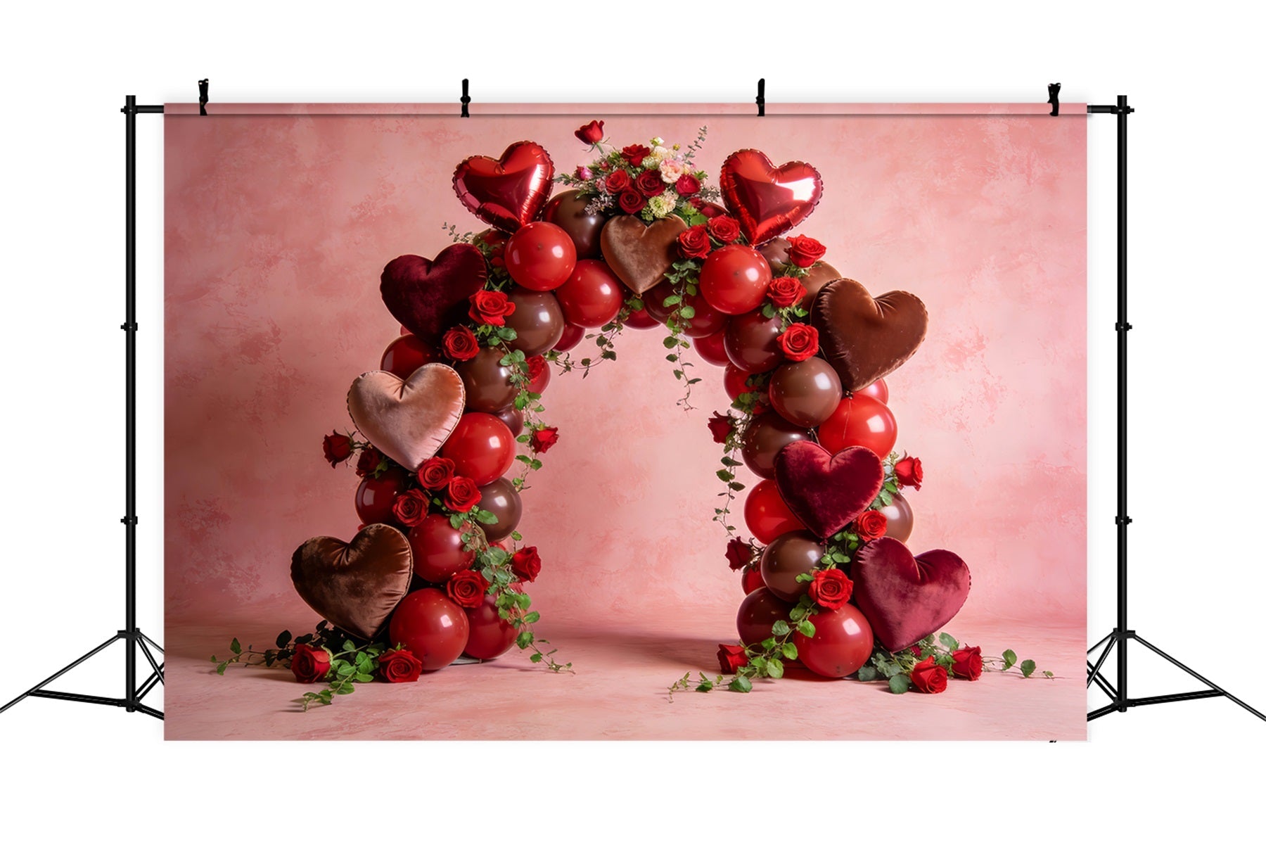 Fonds d'amour Ballons en forme de cœur rose Élégance Arche florale Fond Saint-Valentin LXX512-162
