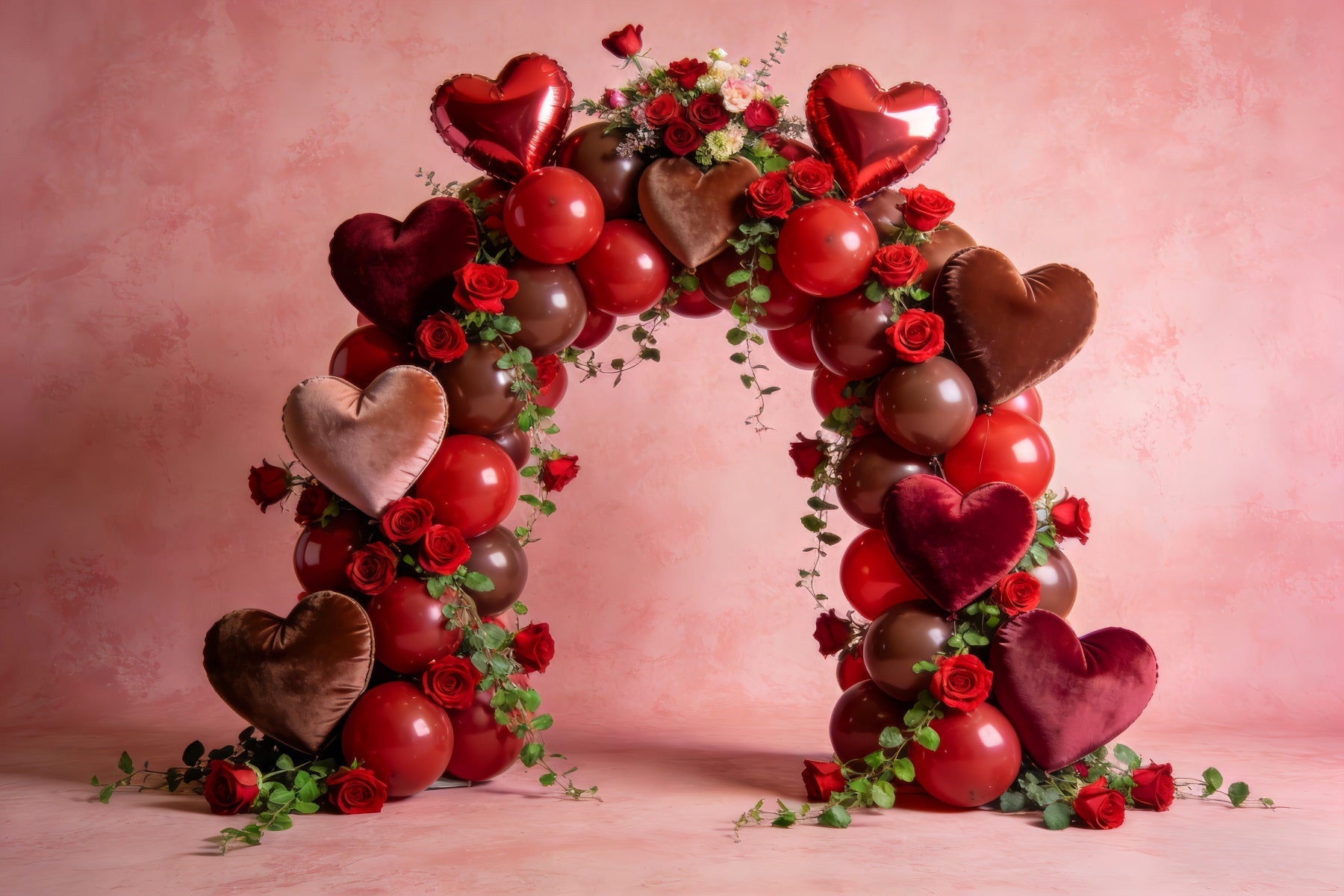 Fonds d'amour Ballons en forme de cœur rose Élégance Arche florale Fond Saint-Valentin LXX512-162
