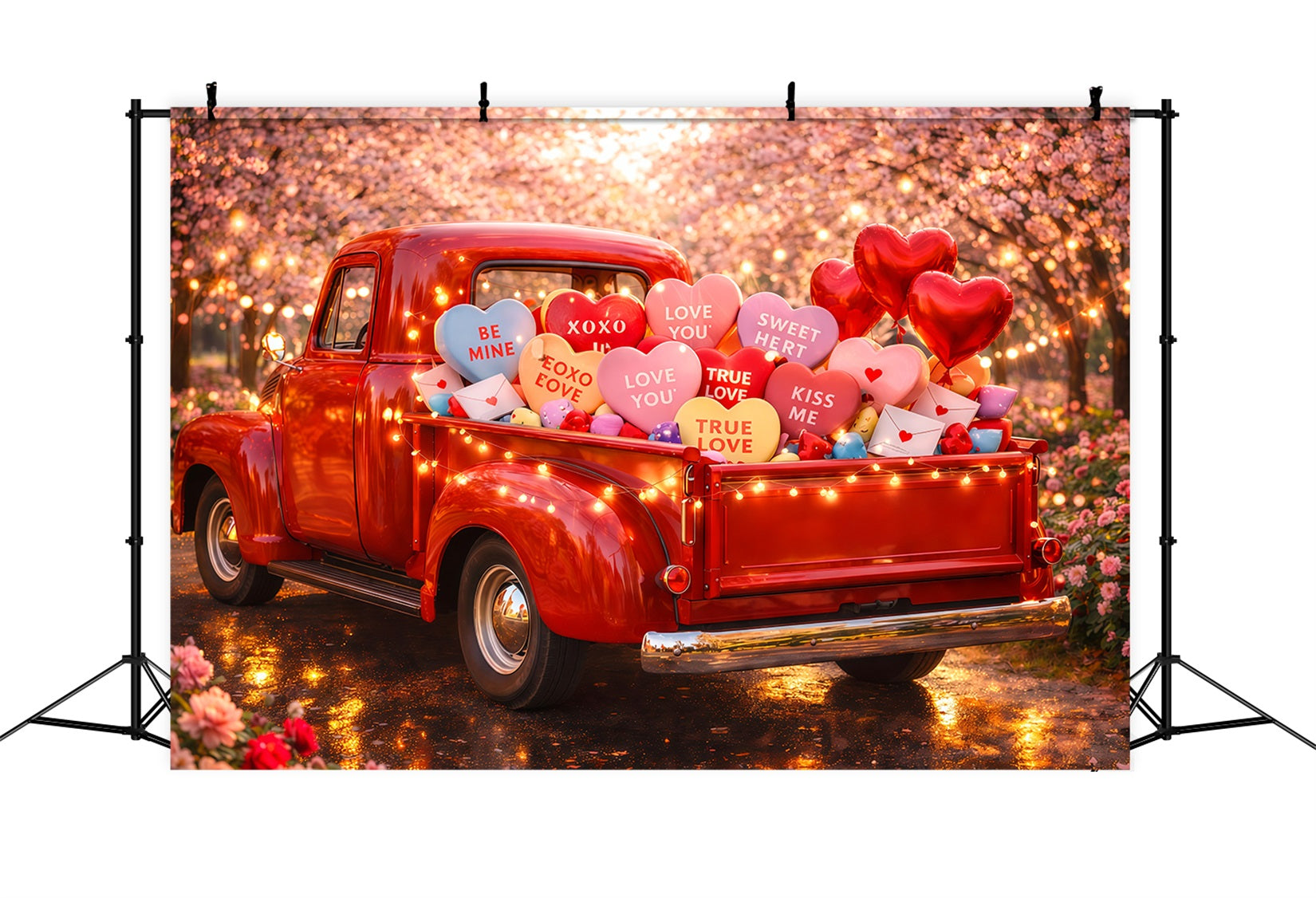 Toiles de fond pour la Saint-Valentin Camion vintage Toile de fond en forme de cœur avec des bonbons LXX512-172