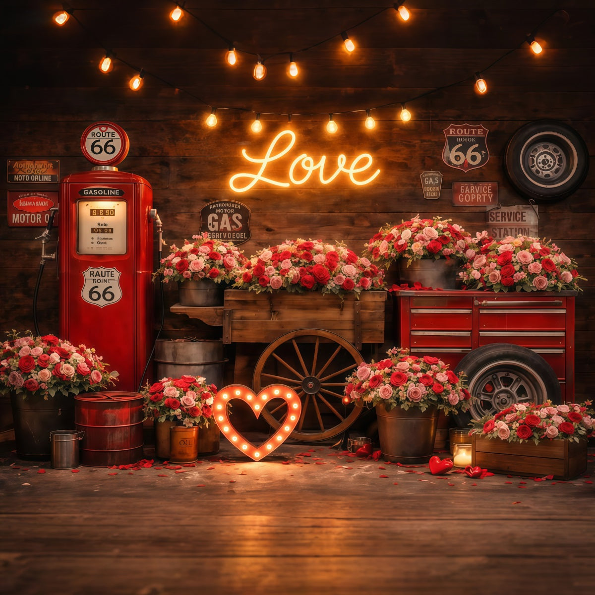 Fond photo pour la Saint-Valentin Garage vintage Roses Fonds d'amour LXX512-176