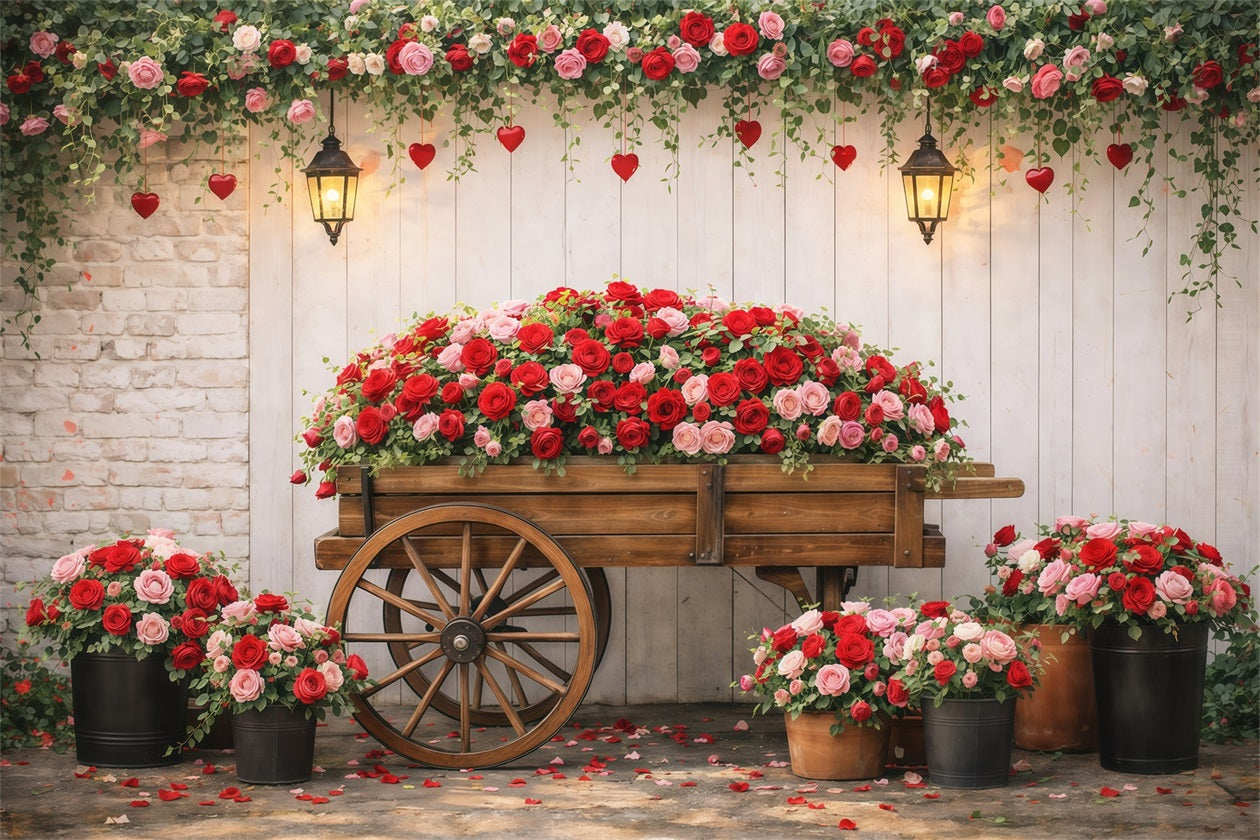 Fond avec roses rouges Chariot de fleurs de jardin Romance Fonds pour la Saint-Valentin LXX512-177