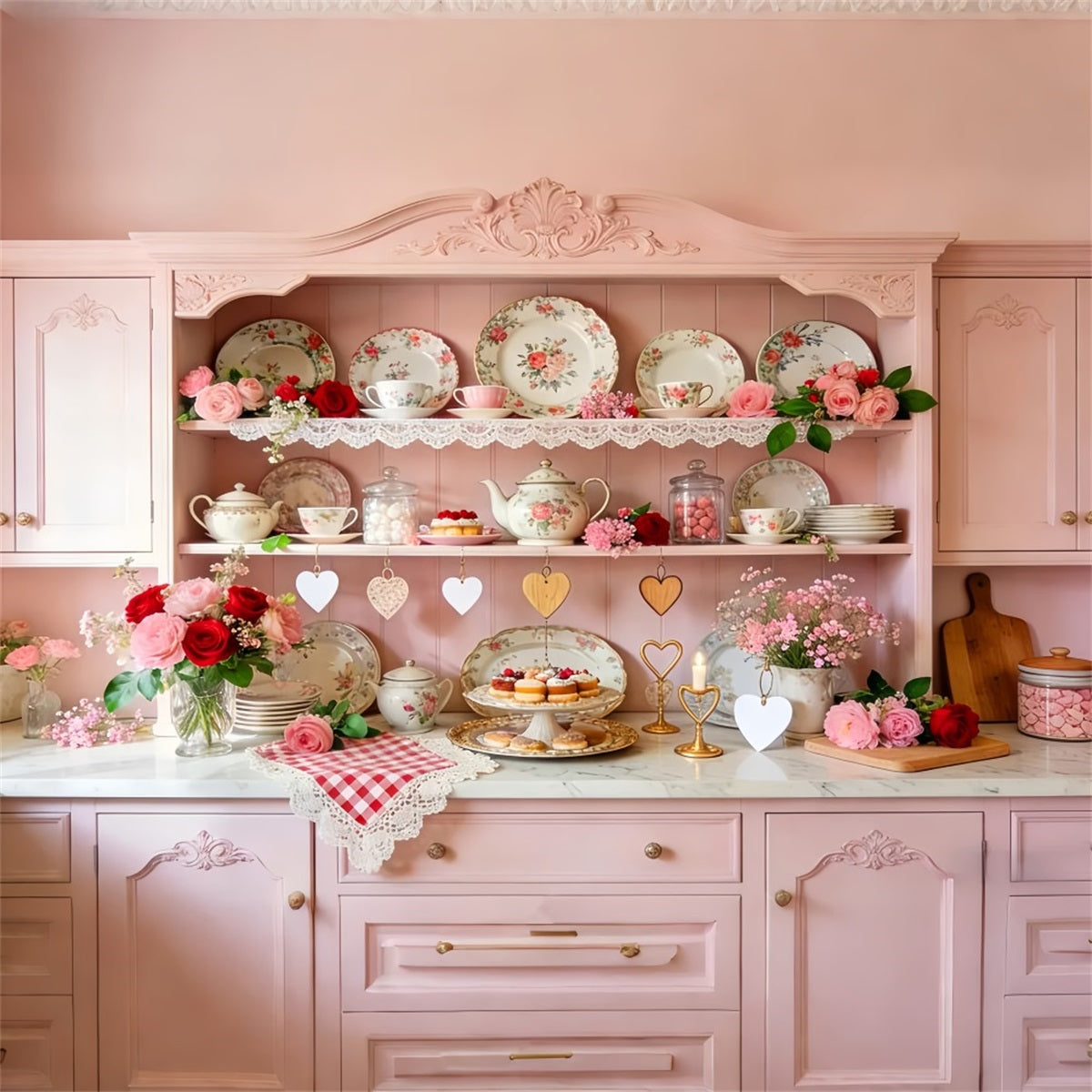 Fond rose pour la Saint-Valentin Armoire à thé vintage Fond romantique LXX512-55