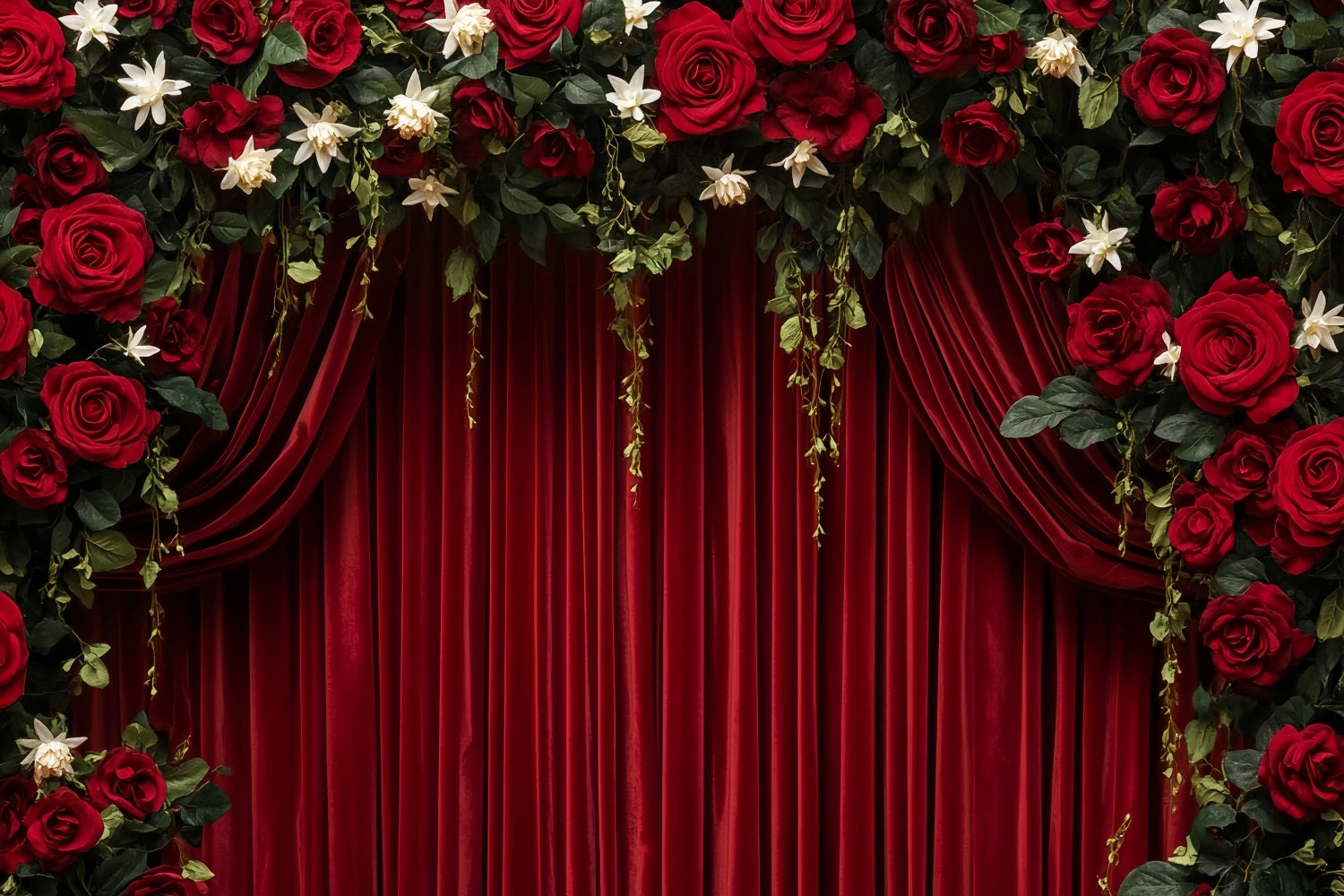 Fond roses rouges Rideau de velours cramoisi Fond élégant pour la Saint-Valentin LXX512-56