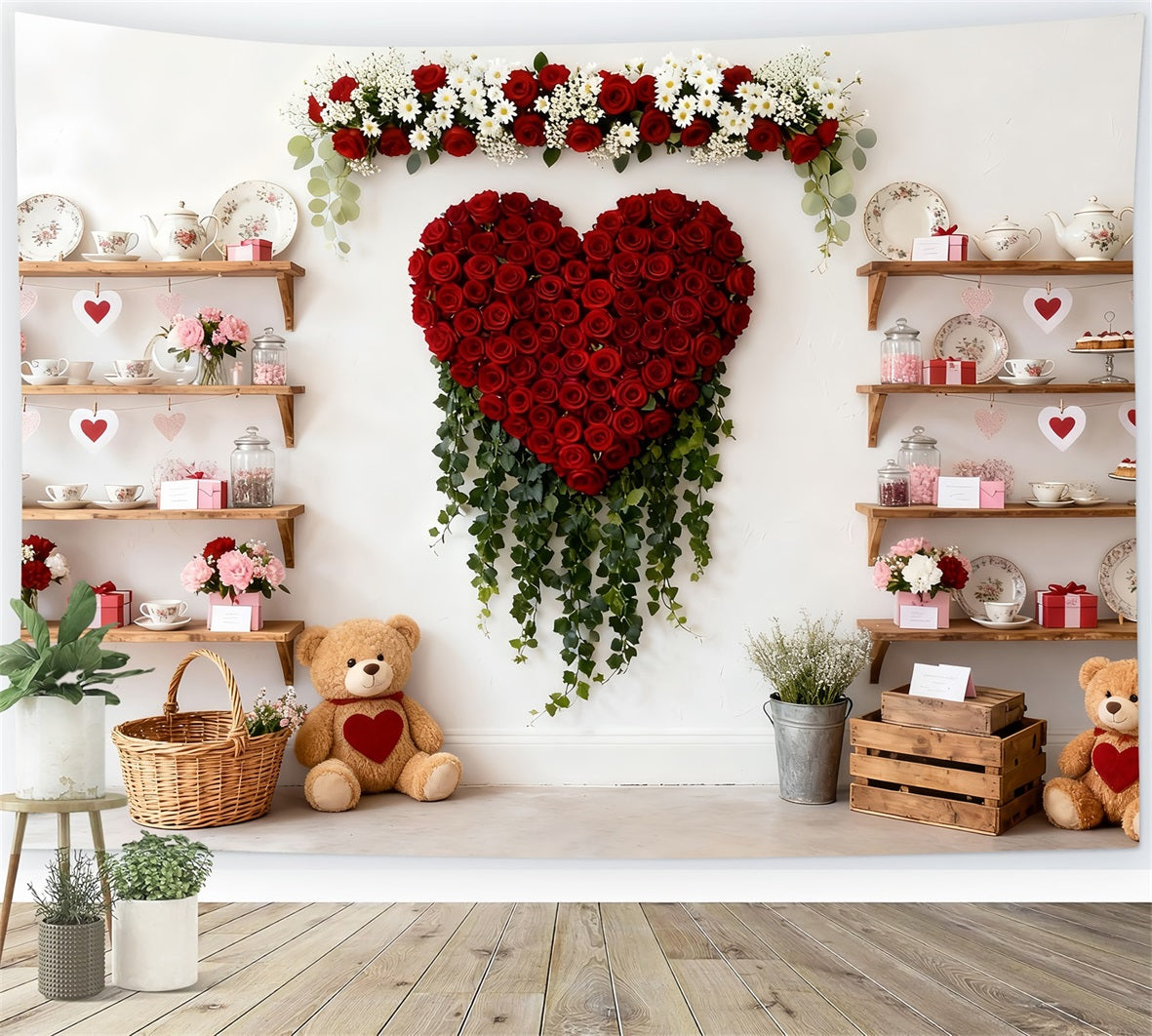 Fond de Saint-Valentin Oursons Armoire à thé Fond cœur rose rouge LXX512-58
