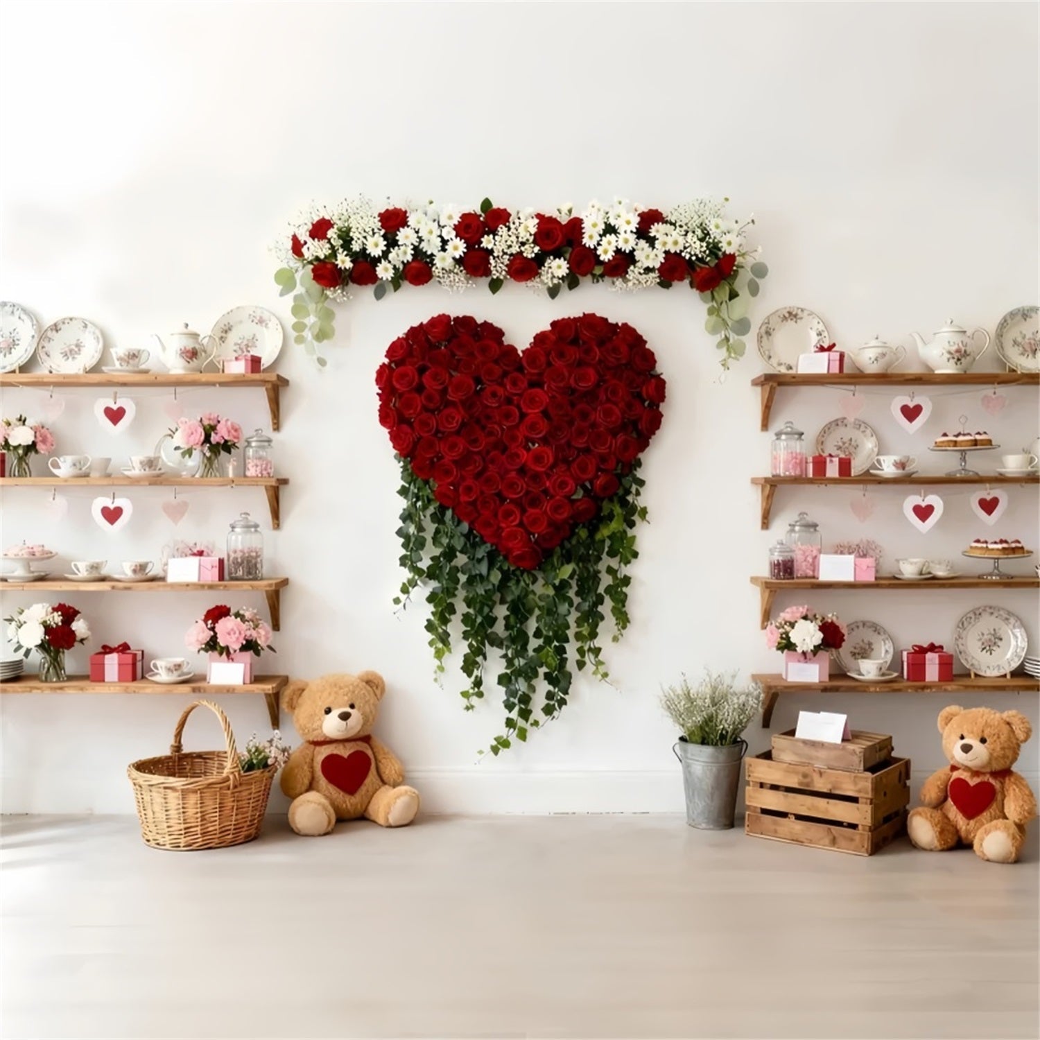 Fond de Saint-Valentin Oursons Armoire à thé Fond cœur rose rouge LXX512-58