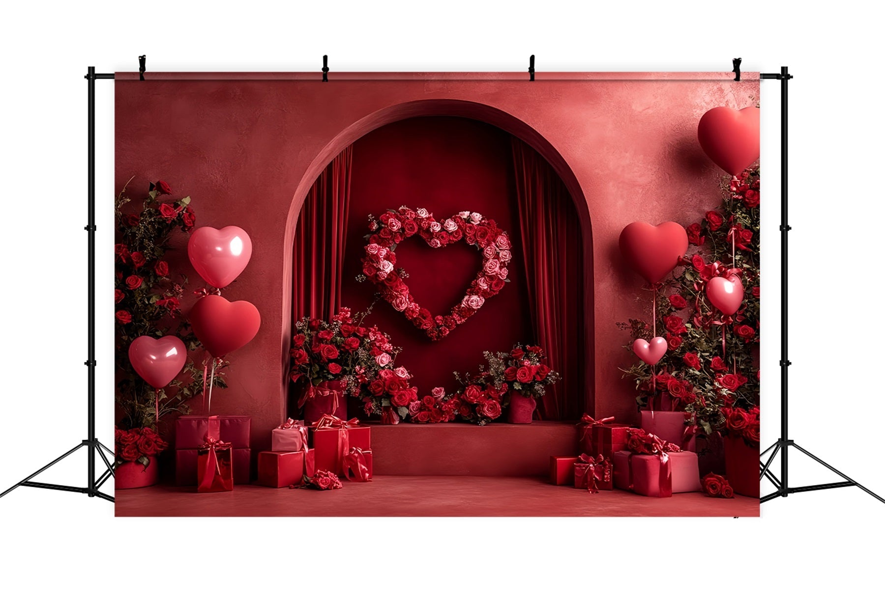 Fond roses rouges Arche cœur d'amour Alcôve Fond ballons cœur LXX512-59