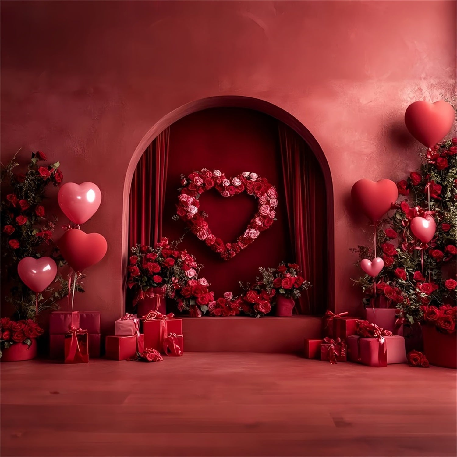 Fond roses rouges Arche cœur d'amour Alcôve Fond ballons cœur LXX512-59