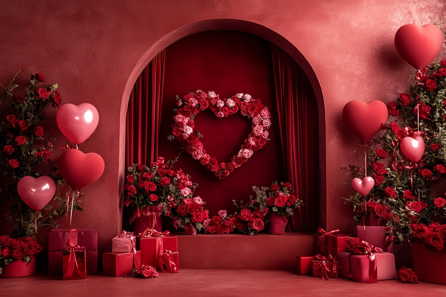 Fond roses rouges Arche cœur d'amour Alcôve Fond ballons cœur LXX512-59